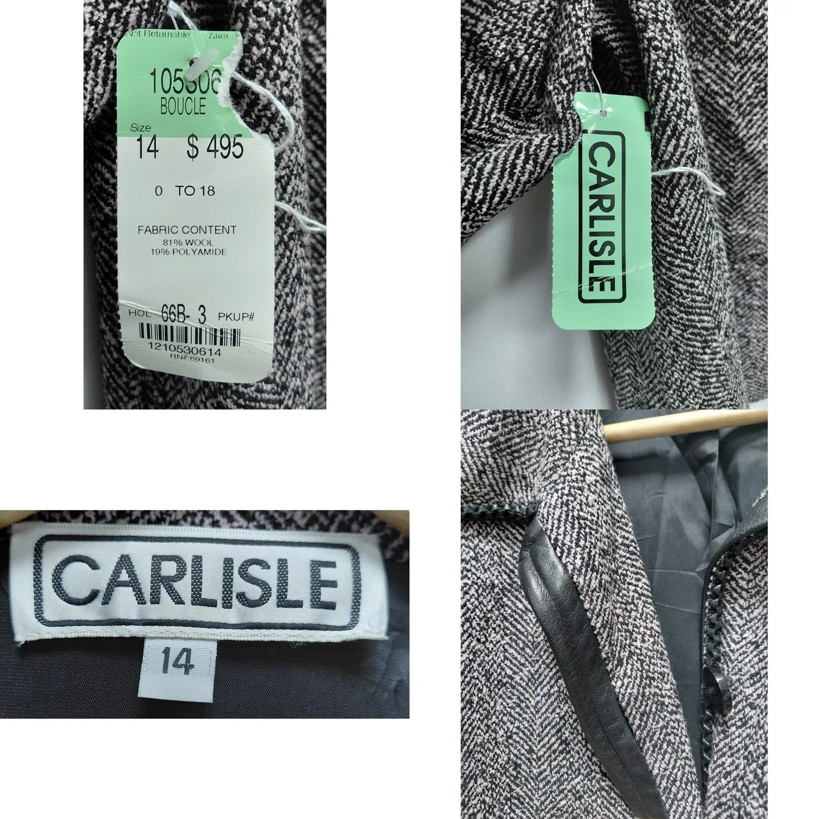 Vintage VINTAGE Carlisle Wool Blend Boucle Jacket Black Herringbone Long Sleeve Size 14 Women Boy? No Size XL / US 12-14 / IT 48-50 - 8 Thumbnail