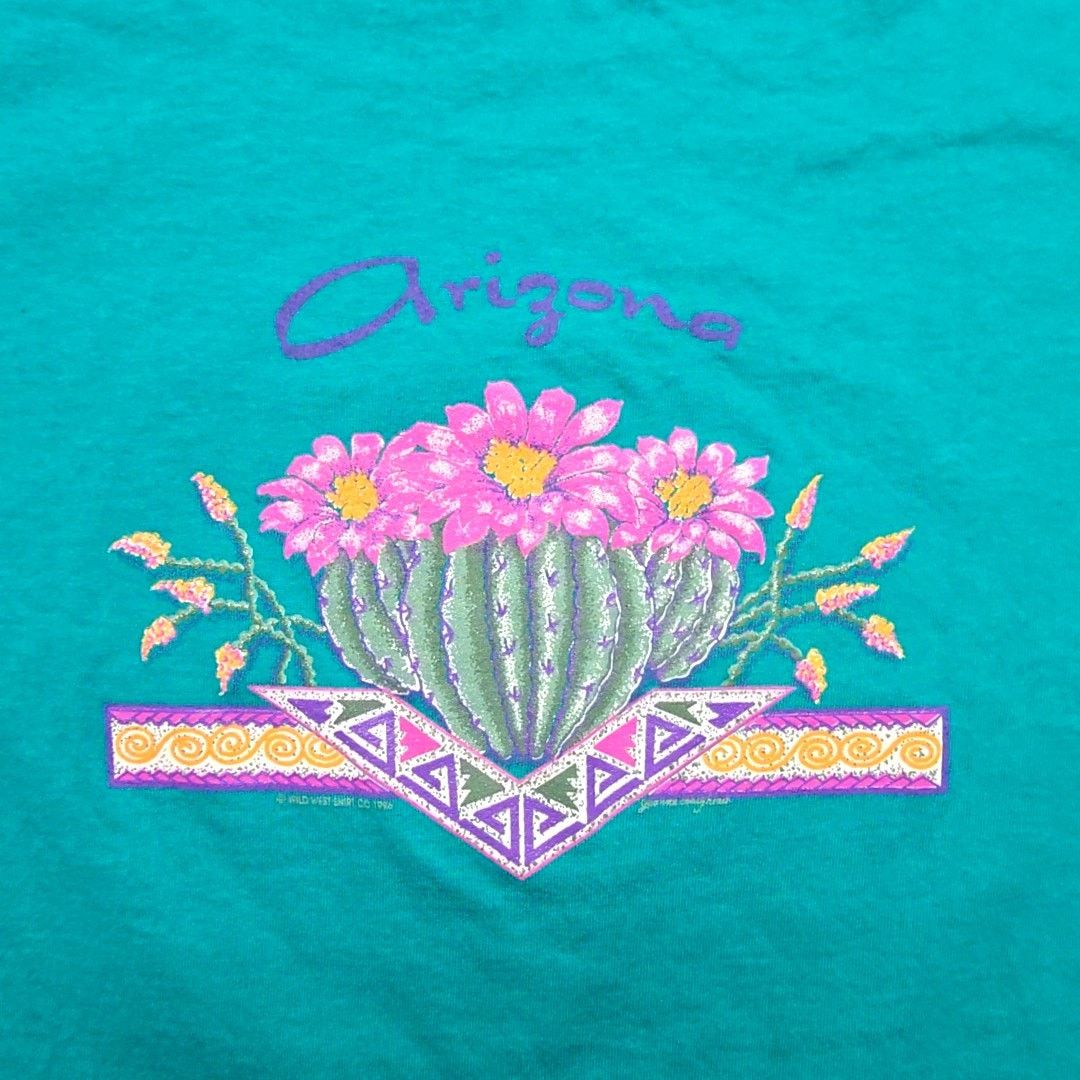 Jerzees Vintage Arizona Cactus Tee Floral Turquoise Blue L Shirt Size US L / EU 52-54 / 3 - 2 Thumbnail