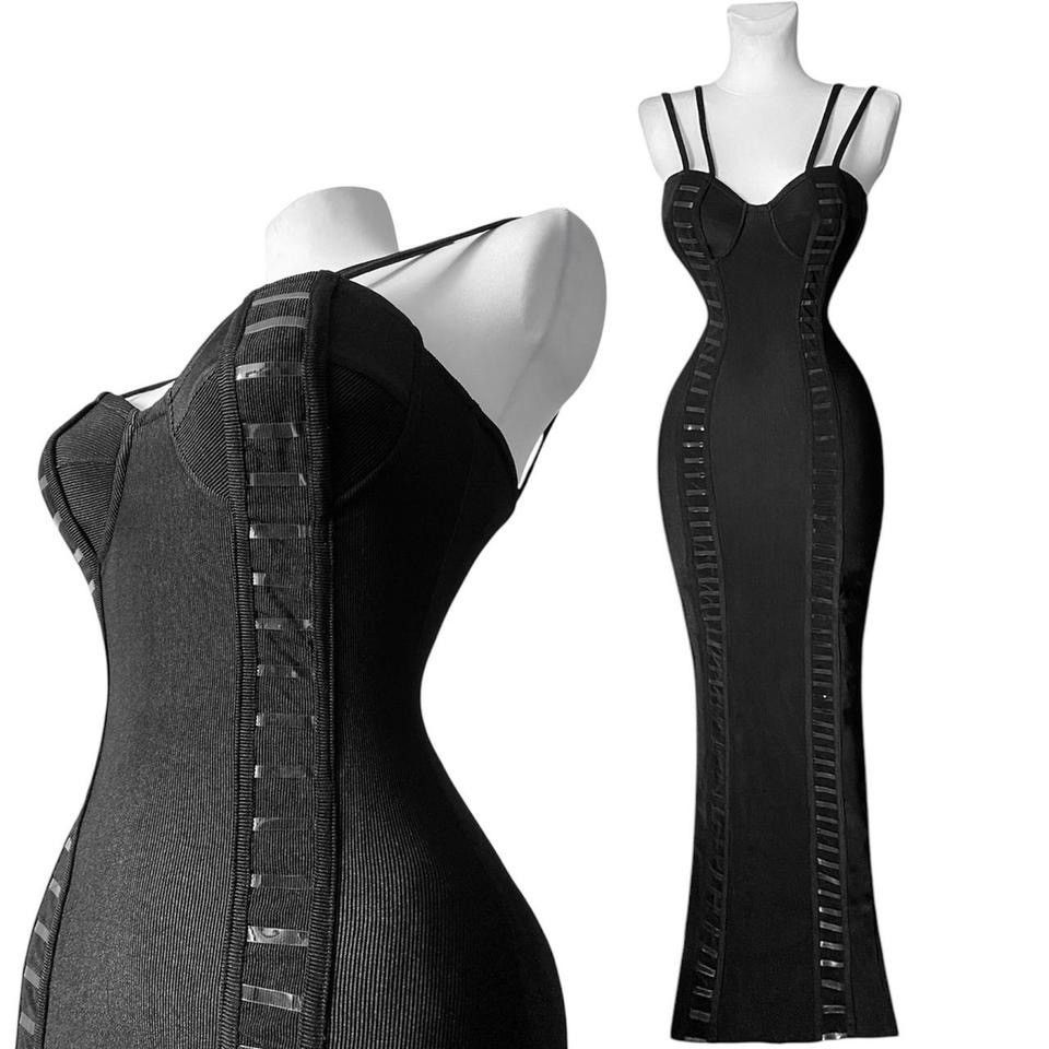 Vintage Stunning black bandage maxi dress with corset unique design Size S / US 4 / IT 40 - 1 Thumbnail