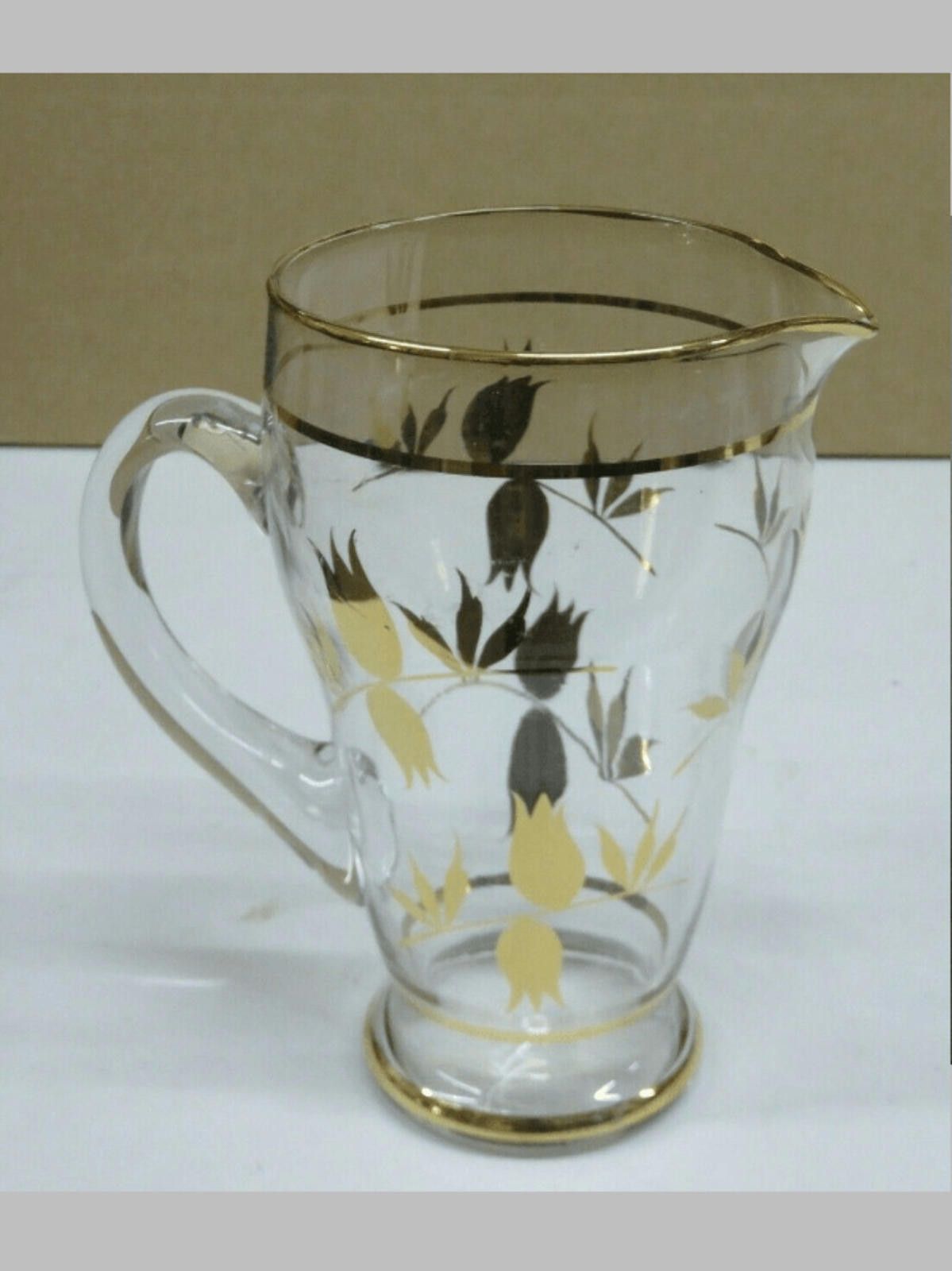 The Unbranded Brand Vintage Large Gold And Clear Glass Water Jug 8 1/2" Size ONE SIZE - 1 Thumbnail