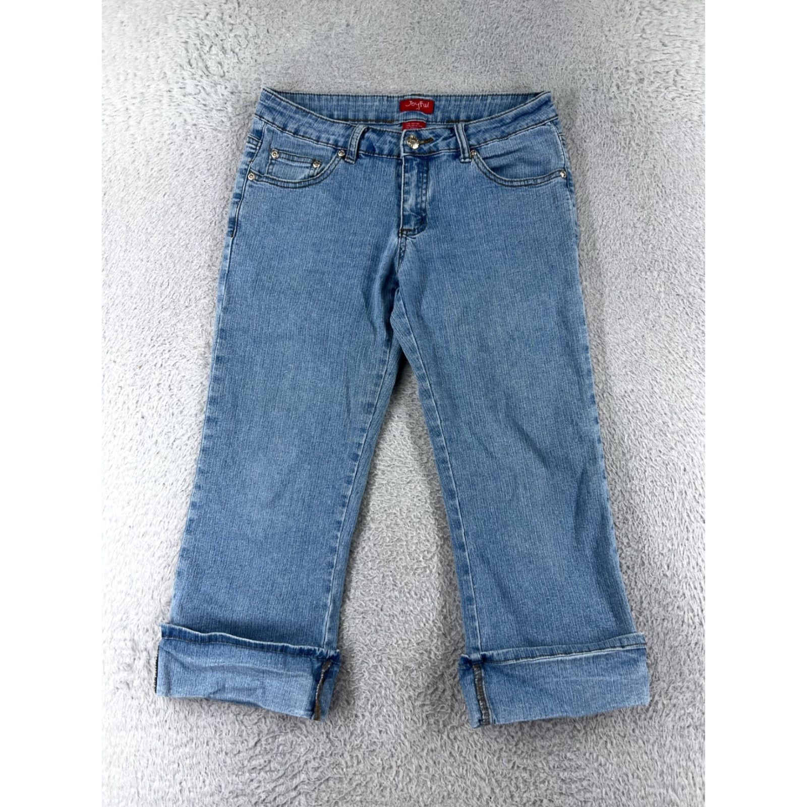 Denime Joyful Jeans Womens 5 Blue Denim Capri Embroidered Embellished Cross Size 27" / US 4 / IT 40 - 2 Thumbnail