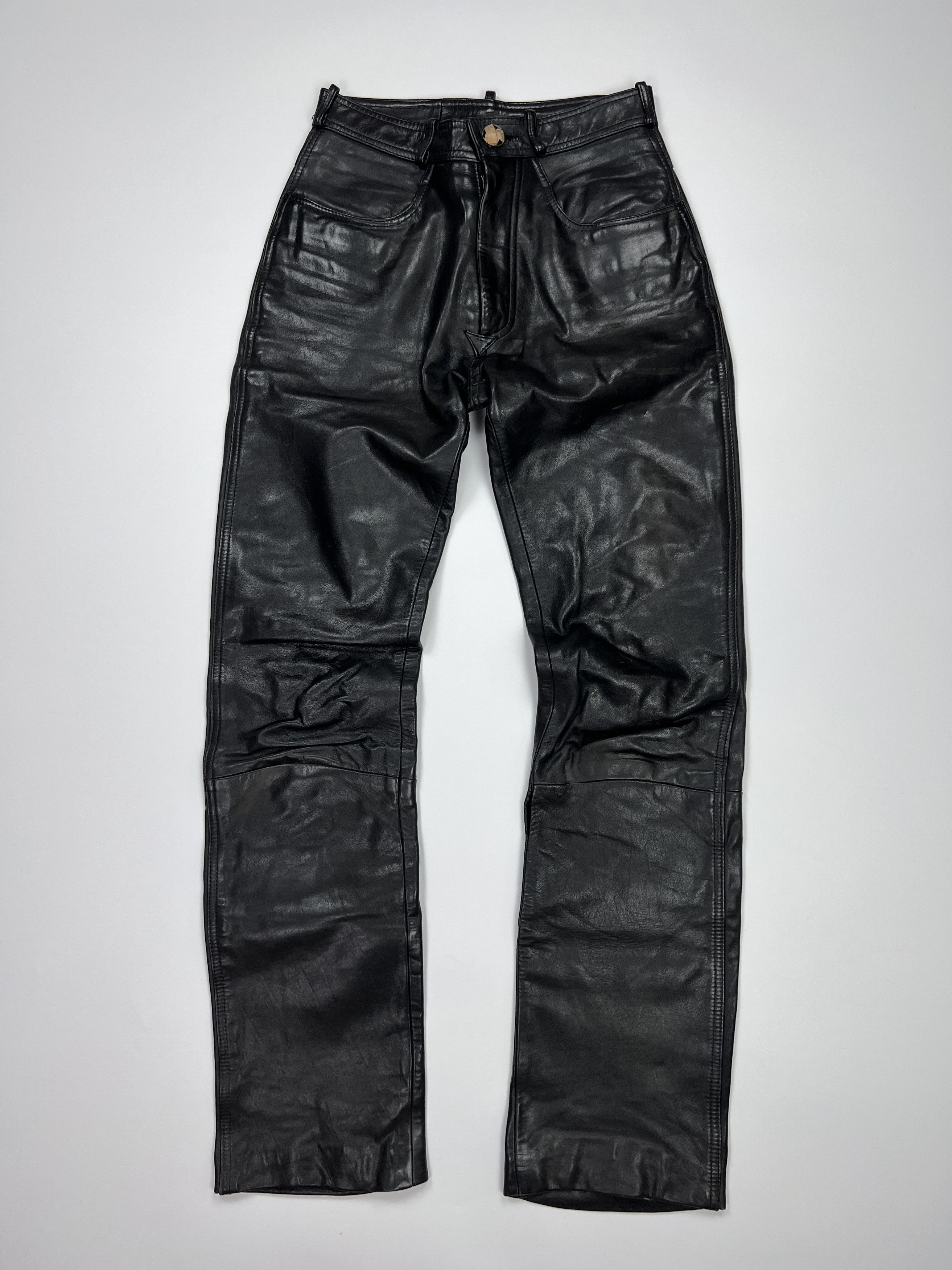 Vintage Vintage Y2K IXS Black Leather Biker Moto Pants Size 27" / US 4 / IT 40 - 2 Thumbnail