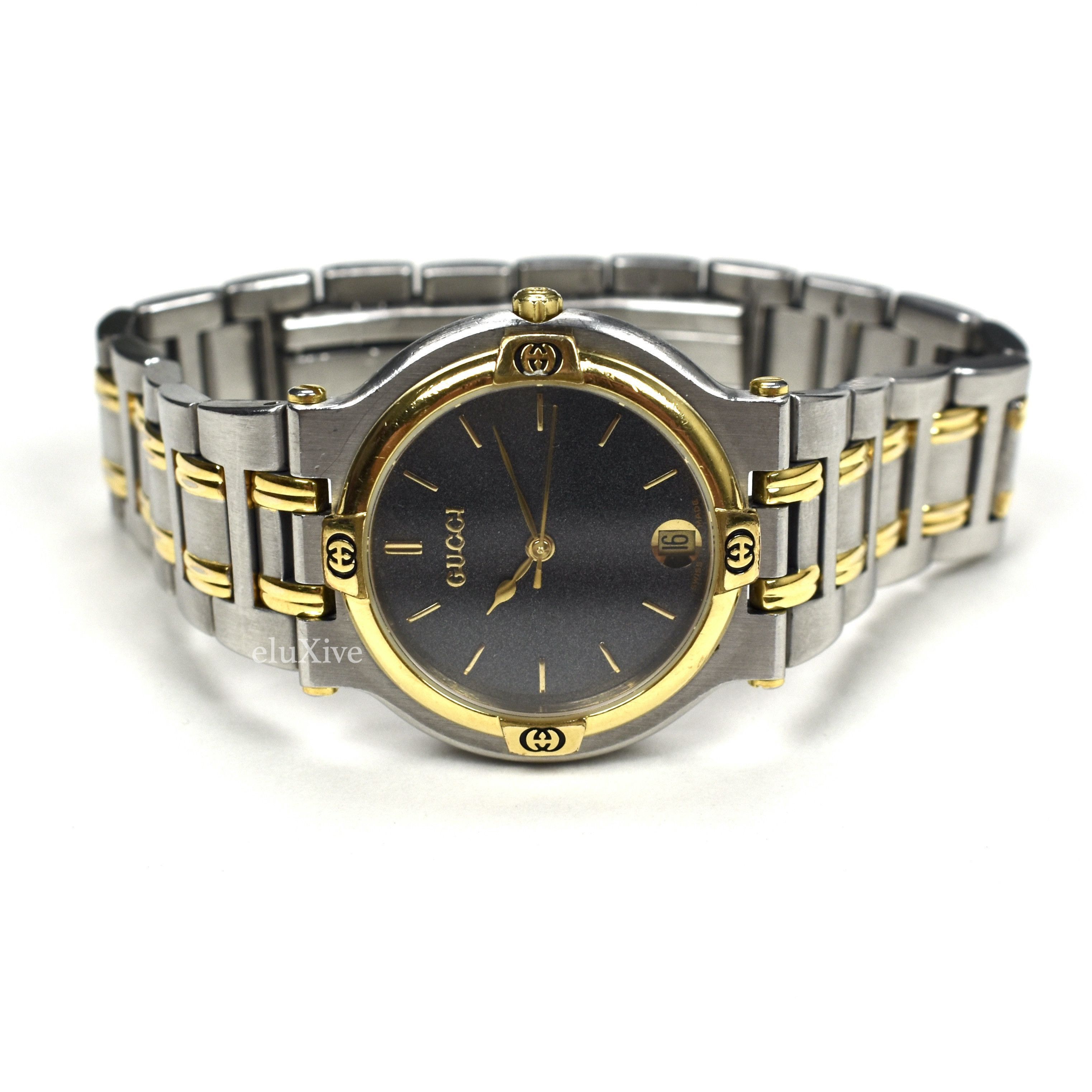 Gucci Gucci 9000M Gold Steel Graphite Dial Watch Solid Links Size ONE SIZE - 1 Preview
