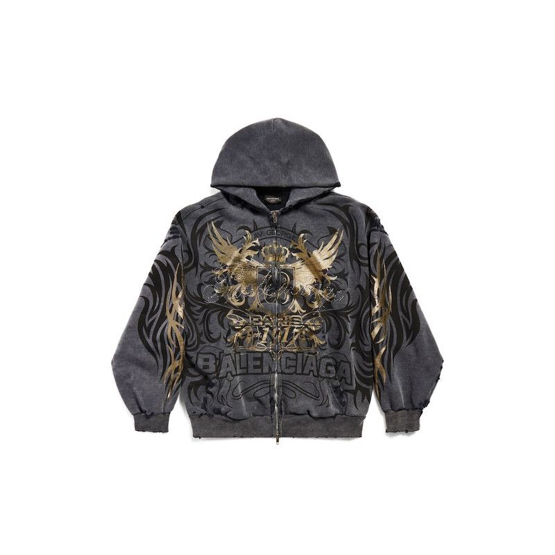 Balenciaga o1tr1nto0426 Tacky Gold Zip-Up Hoodie Regular Fit in Black Size US M / EU 48-50 / 2 - 1 Thumbnail