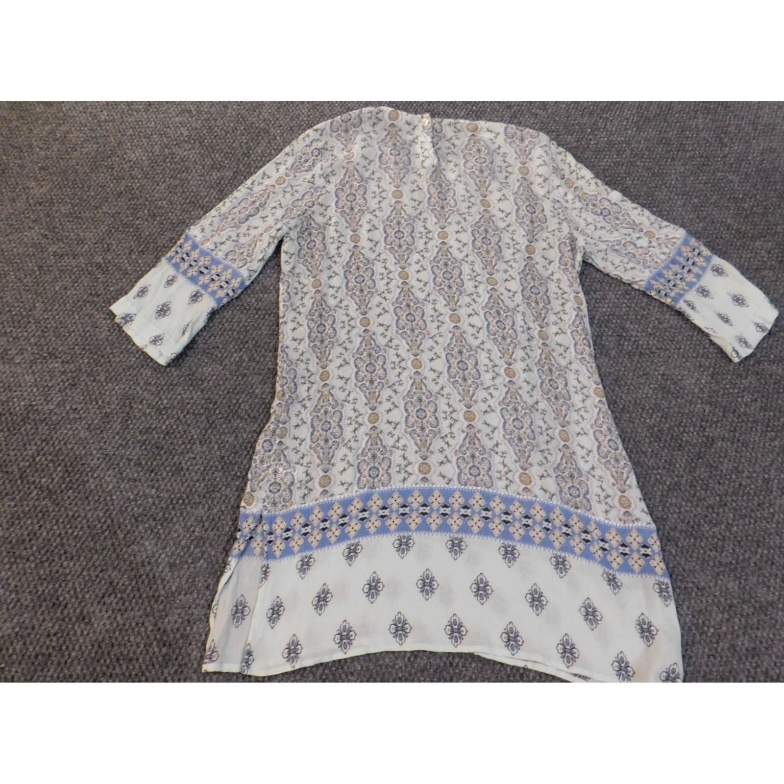J. Jill J. Jill Blouse Tunic Shirt Women S Blue Geometric Geometric Pattern Rayon Slit Cap Sleeve Casual Regular Couture Theme Vintage No Size S / US 4 / IT 40 - 7 Thumbnail