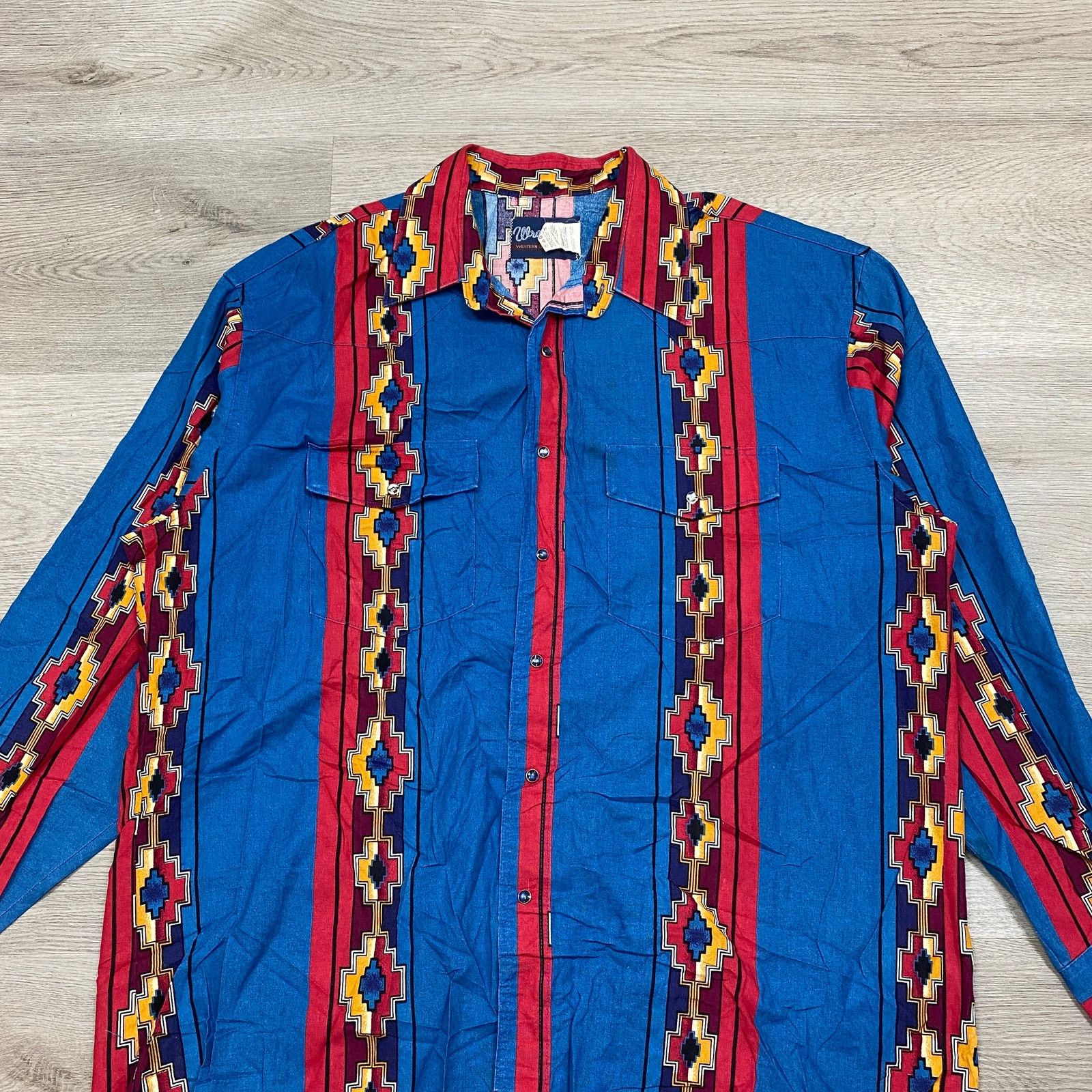 Vintage × Wrangler VTG Wrangler Aztec Brushpopper Western Pearl Snap Men's XL Size US XL / EU 56 / 4 - 2 Thumbnail