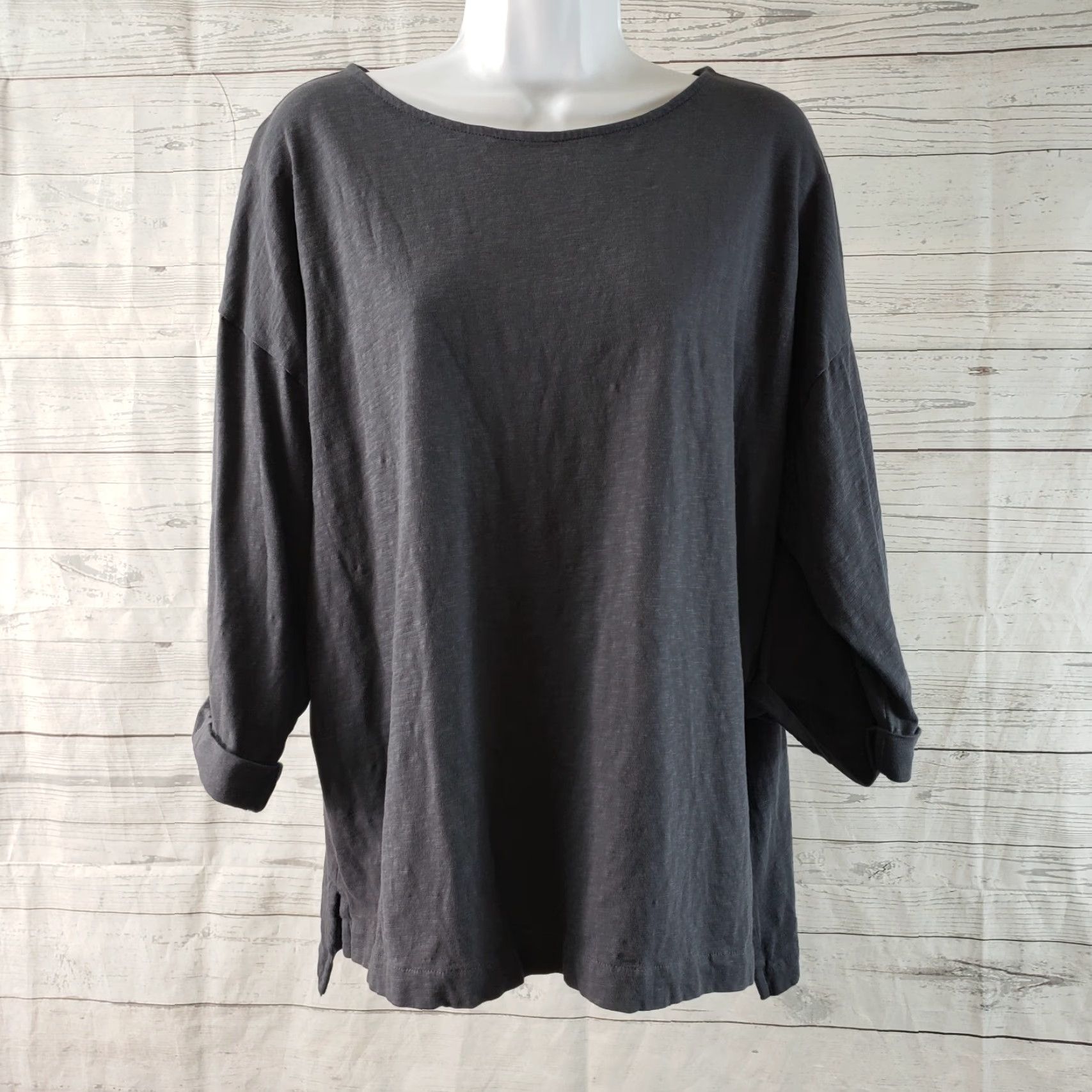 J. Jill VINTAGE PureJill Womens Perfectly Relaxed Top Sz Medium Petite Gray Organic Cotton Size M / US 6-8 / IT 42-44 - 2 Thumbnail