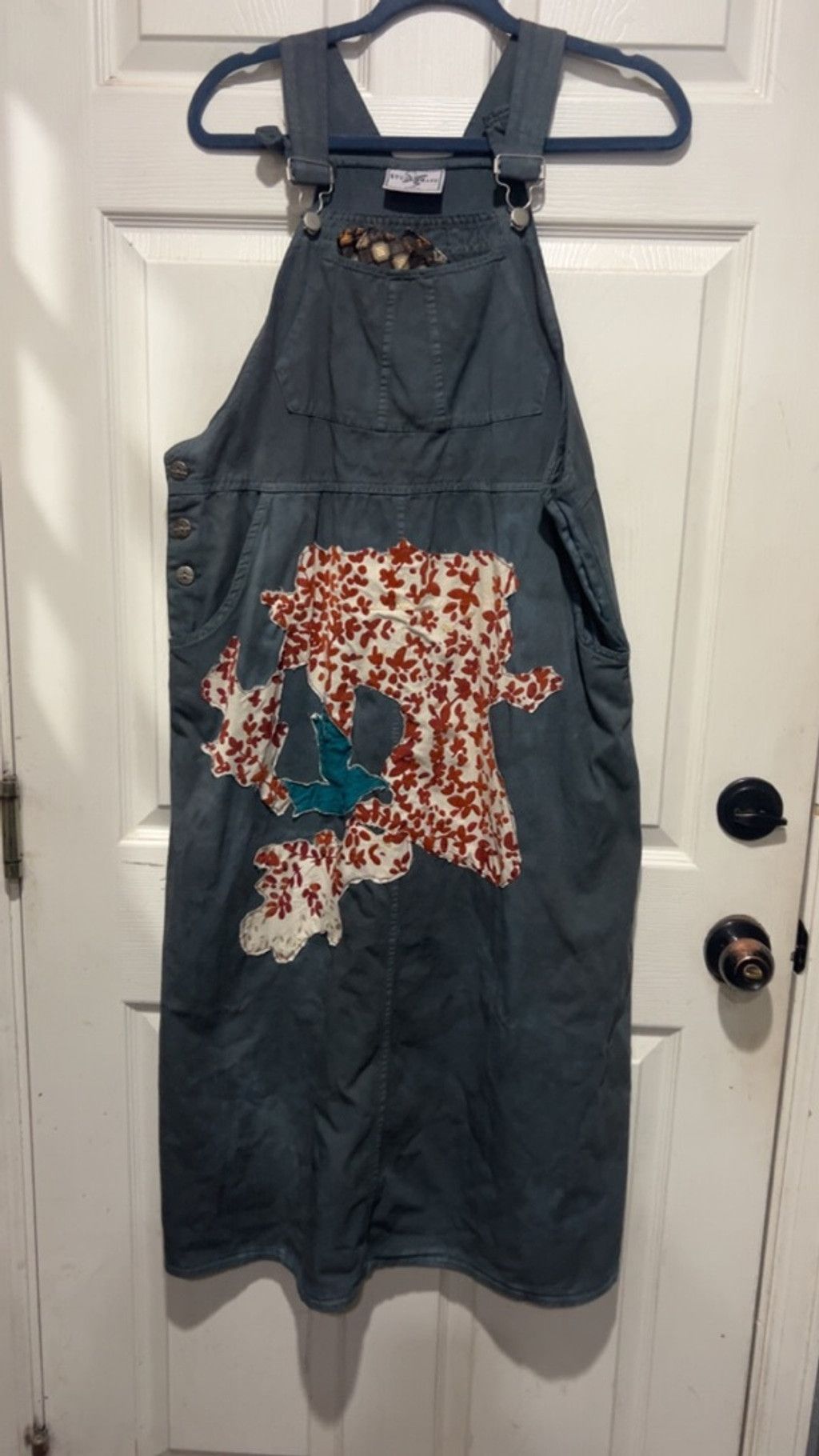 Other Women's Studio Ease Gray dress Overalls with Red Floral Appl Size 33" - 1 Thumbnail