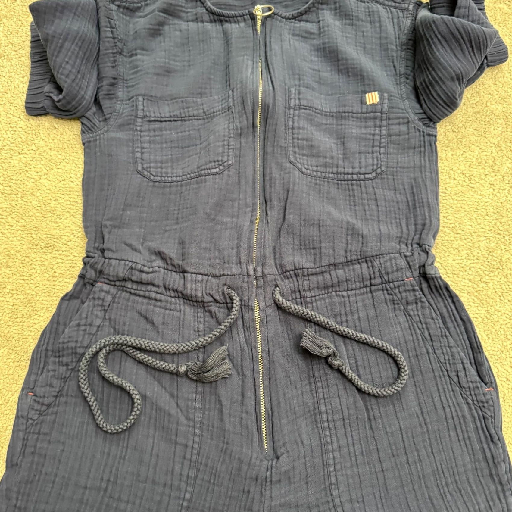Sundry Sundry Cotton Gauze Zip Up Jumpsuit Womens 0 Navy Blue Drawstring Short Sleeve Jumpsuit Casual Women's Sundry Blue 0 XS? Size 25" / US 0 / IT 36 - 5 Thumbnail
