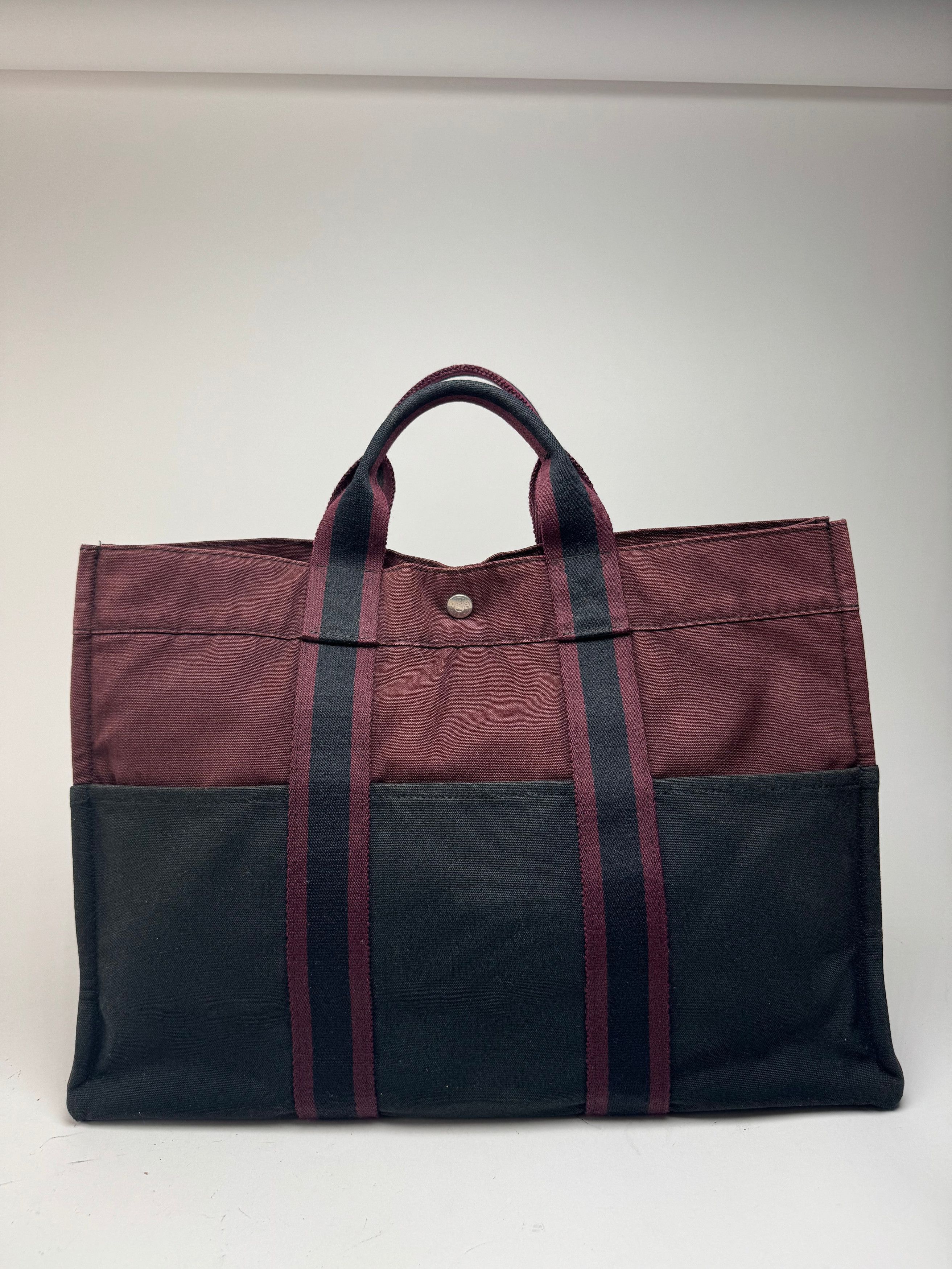 Vintage Canvas Shopper Bag burhundy Black