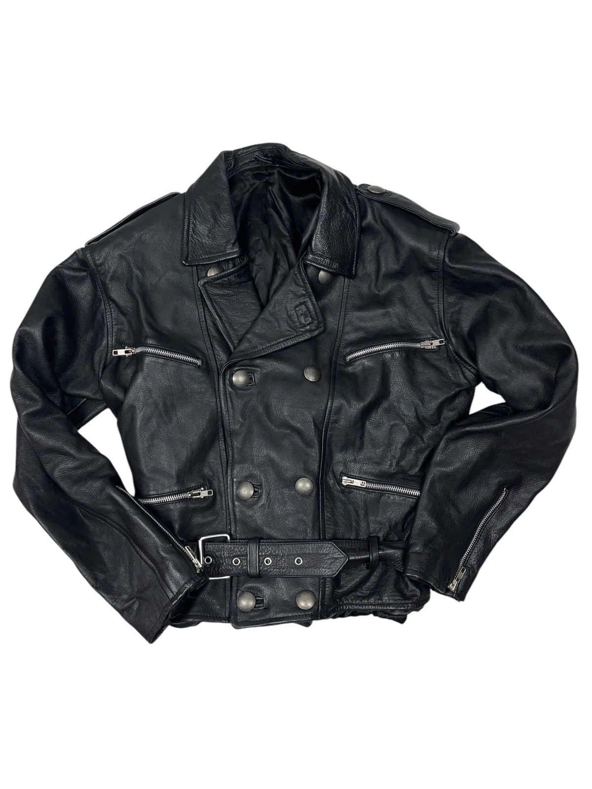 Vintage Vintage Leather Biker Belted Jacket Avant Garde Size S / US 4 / IT 40 - 2 Thumbnail