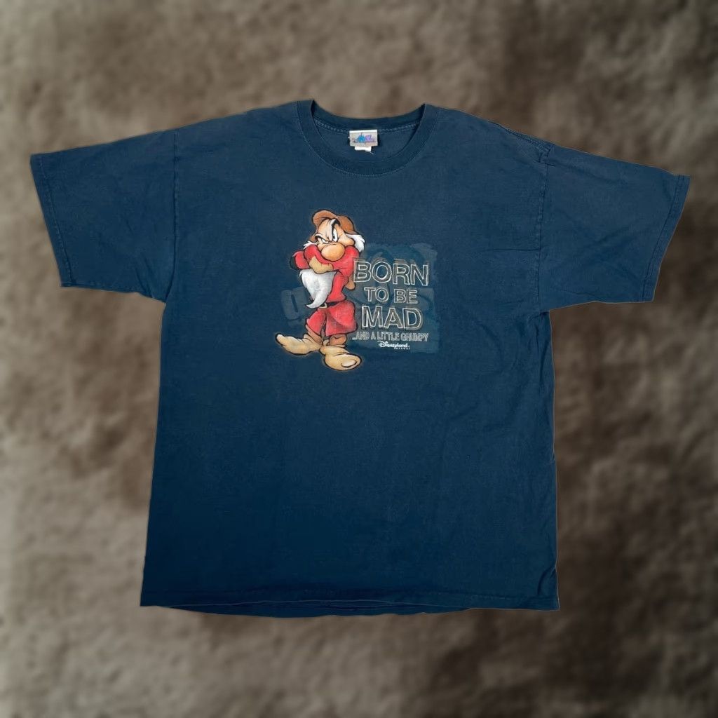 Disney VINTAGE Disney Grumpy T-Shirt Men's XL Crew Neck Cotton Blue Snow White Born To Be Mad 90s Funny Mens Size US XL / EU 56 / 4 - 1 Thumbnail