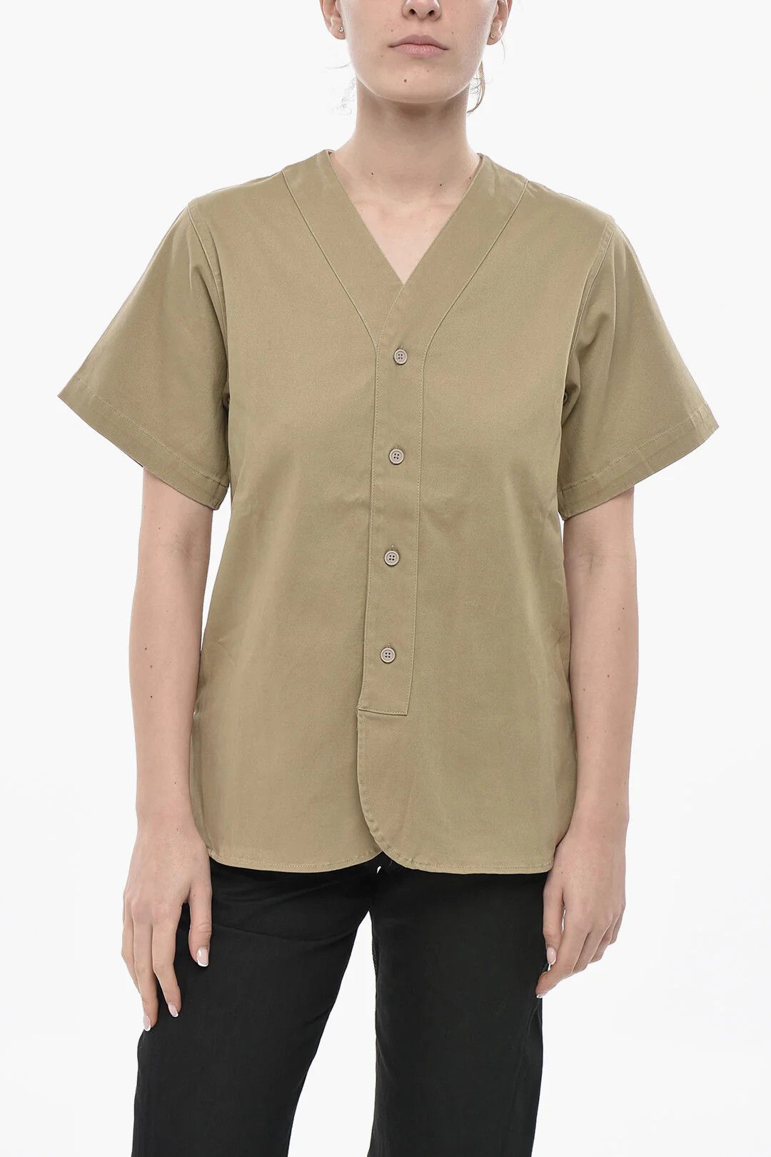 Fear of God og1mm0326 Short-Sleeve V-Neck Blouse in Beige Size M / US 6-8 / IT 42-44 - 1 Thumbnail