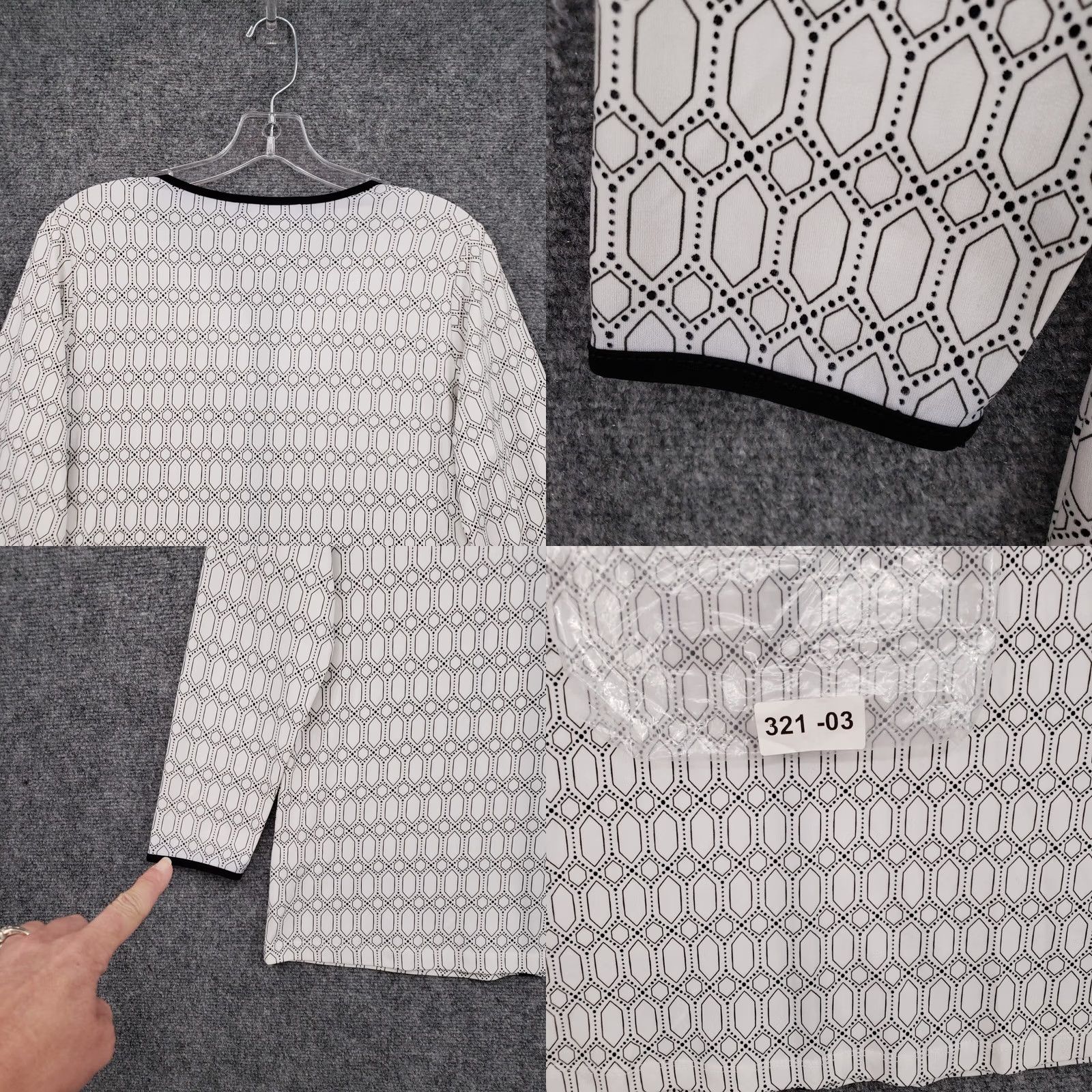 Vintage Ivanka Trump Top Womens Small White Long Sleeve Geometric Stretch Round Neck Blouse Size S / US 4 / IT 40 - 9 Thumbnail
