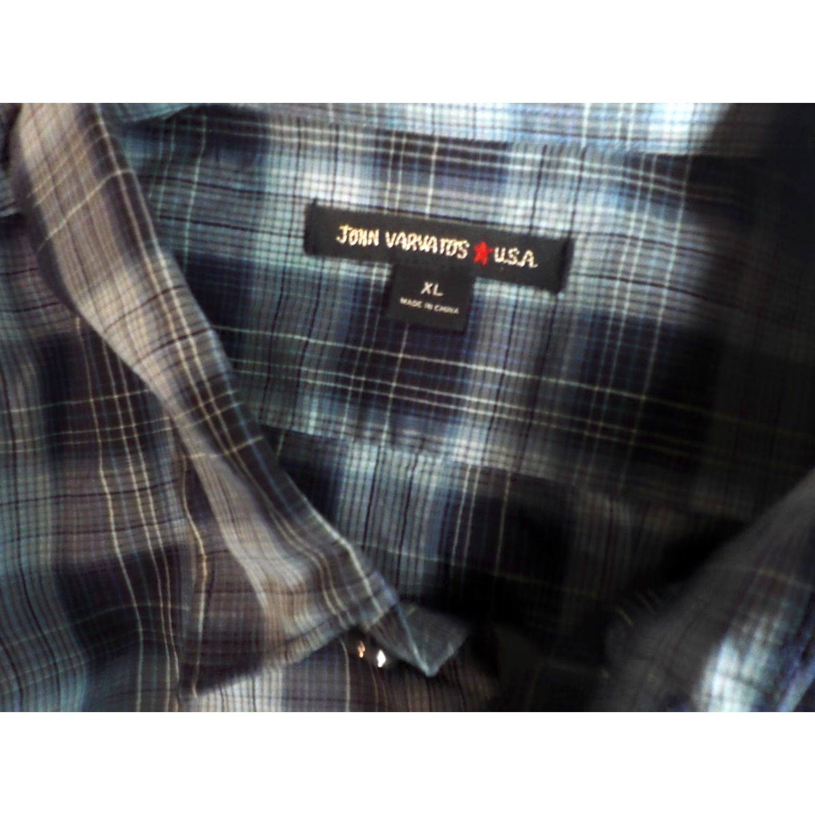 John Varvatos John Varvatos USA Button-Front Shirt Navy Grey Black XL Cotton Plaid Checks Men Size US XL / EU 56 / 4 - 4 Thumbnail