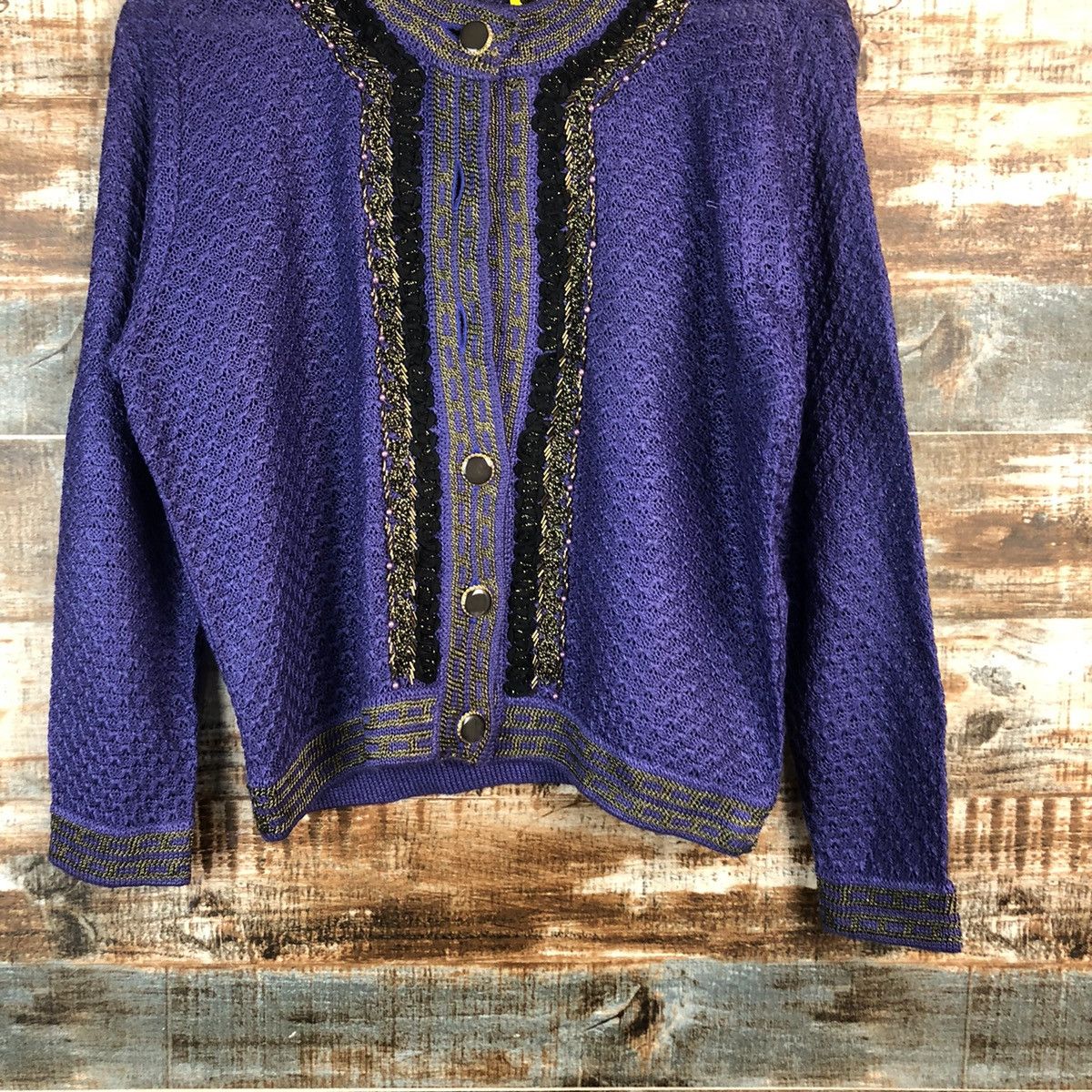 Japanese Brand Elegant Embroidery Purple Cardigan Knitwear #A2350 Size M / US 6-8 / IT 42-44 - 3 Thumbnail