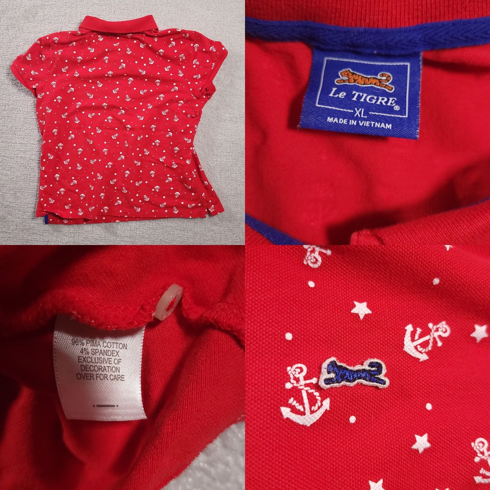 Vintage VINTAGE Le Tigre Polo Shirt Tiger Logo Women's XL Red Anchor Stars Pima Cotton Stretch Size XL / US 12-14 / IT 48-50 - 8 Thumbnail