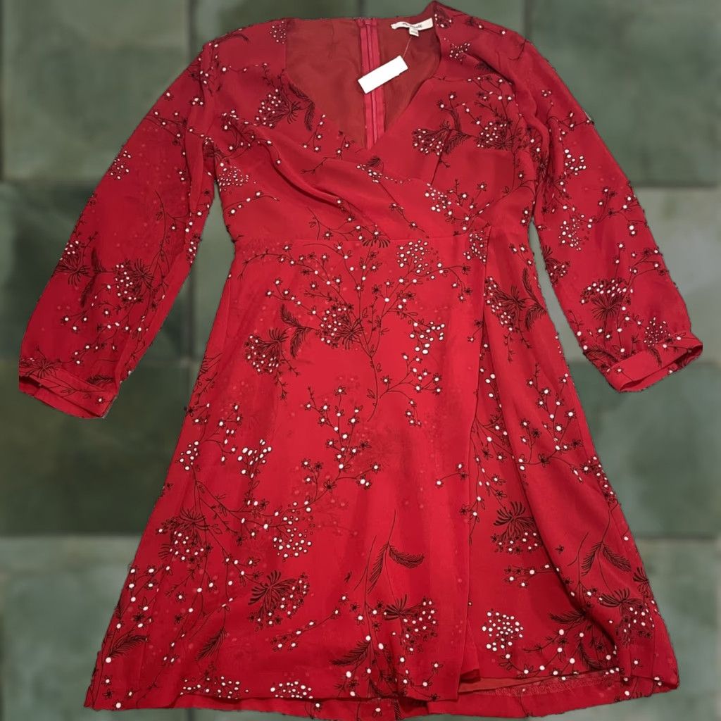 Madewell Madewell Dress Hazelwood Wrap Front Red Mini Windswept Floral Sz 0 Size XS / US 0-2 / IT 36-38 - 1 Thumbnail