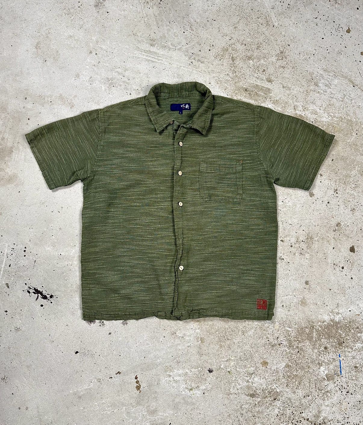 Japanese Brand × Vintage Vintage Y2K Japanese Khaki Striped Short Sleeve Shirt Size US M / EU 48-50 / 2 - 1 Thumbnail