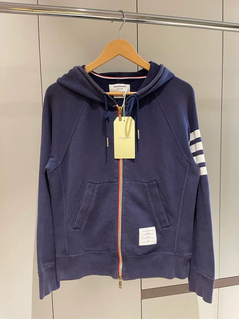 Thom Browne Thom browne Dark blue classic four-striped hooded zipper ja Size US S / EU 44-46 / 1 - 1 Thumbnail