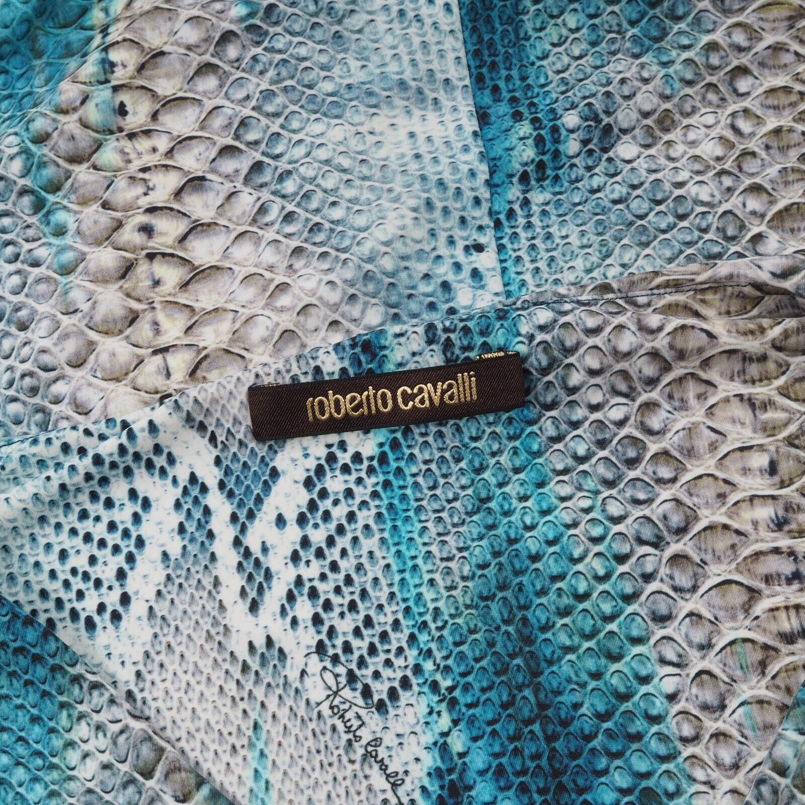 Roberto Cavalli × Vintage Roberto Cavalli Animal Print Reptile Snake Skin Blue Dress Size M / US 6-8 / IT 42-44 - 6 Thumbnail