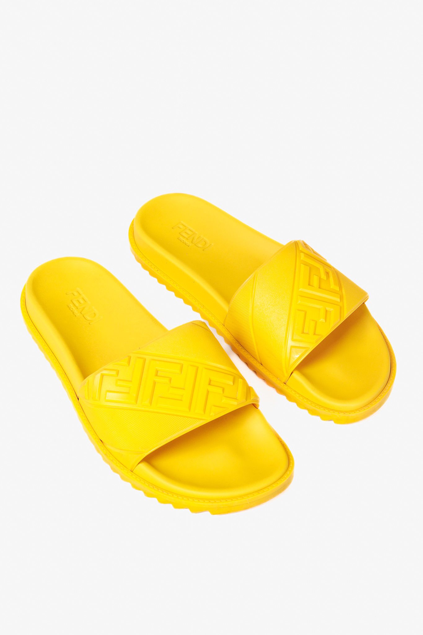 Fendi Fendi FF Logo Rubber Beach Slip-On Slides in Yellow Size US 10 / EU 43 - 1 Thumbnail