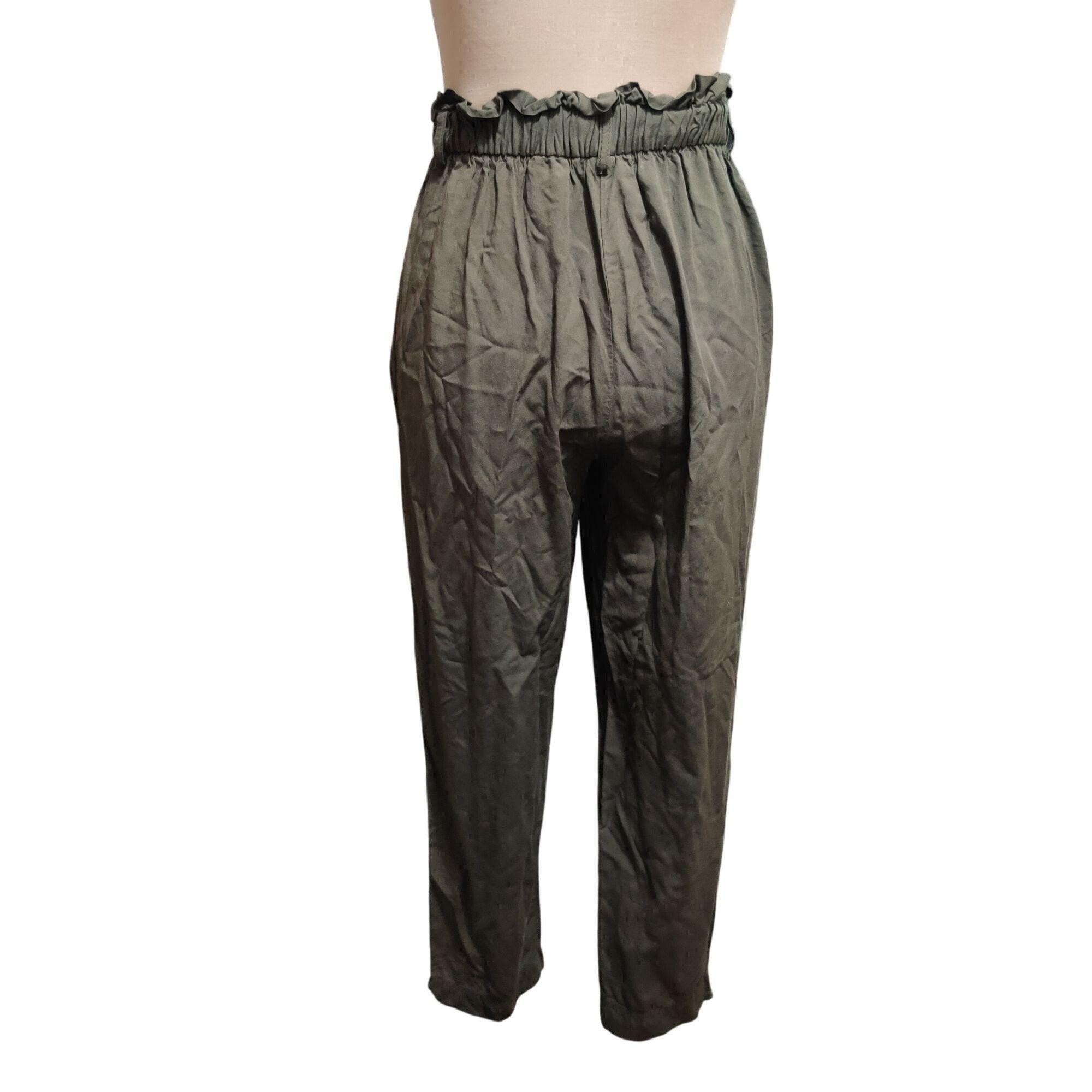 H&M H&M Olive High Waist Paperbag Pants Relaxed Tapered Pleated Size 30" / US 8 / IT 44 - 4 Thumbnail