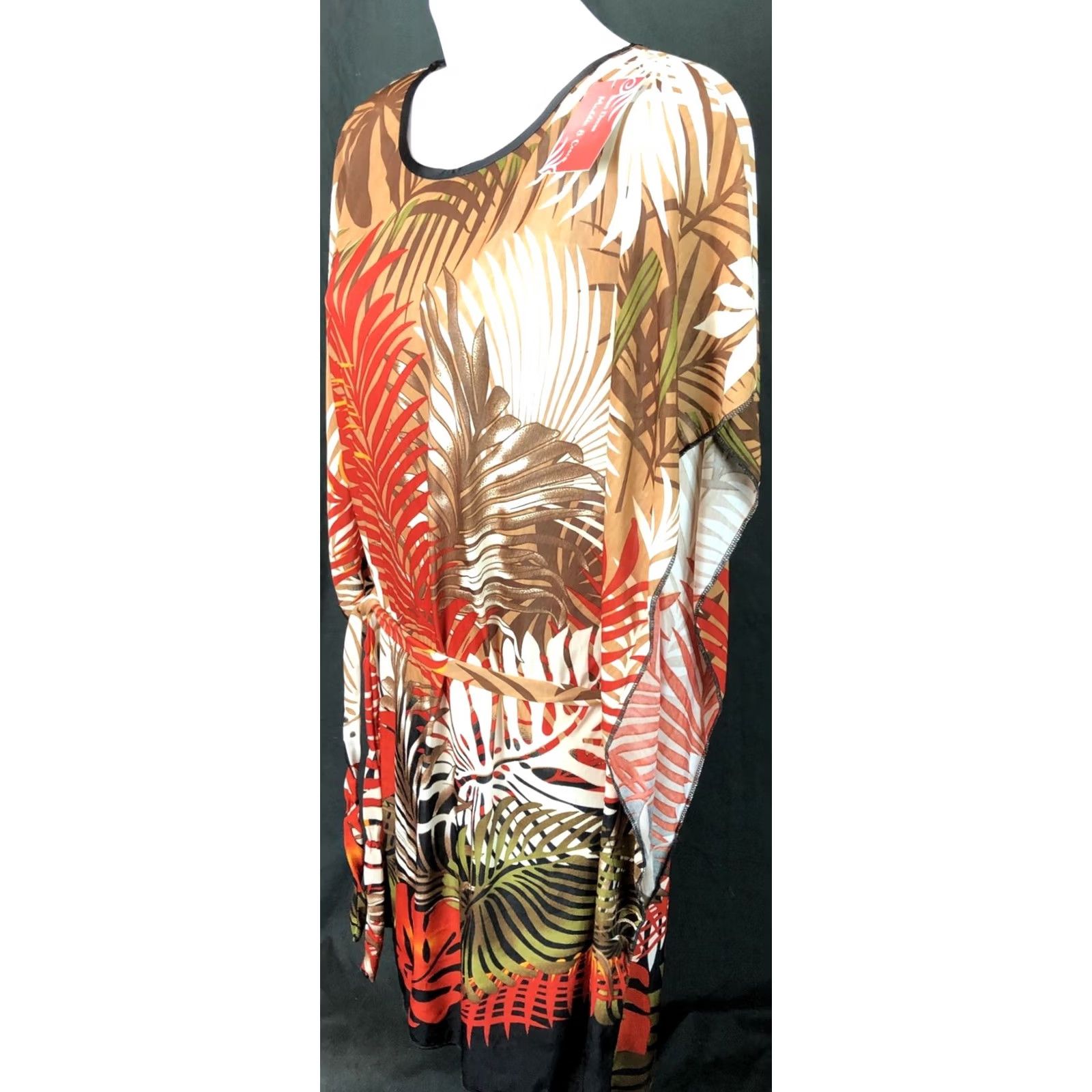 Vintage Nwt Sun Dress M Brown/red Tropical Floral Dolman Sleeves Tie Waist Coconut Girl Size M / US 6-8 / IT 42-44 - 3 Thumbnail
