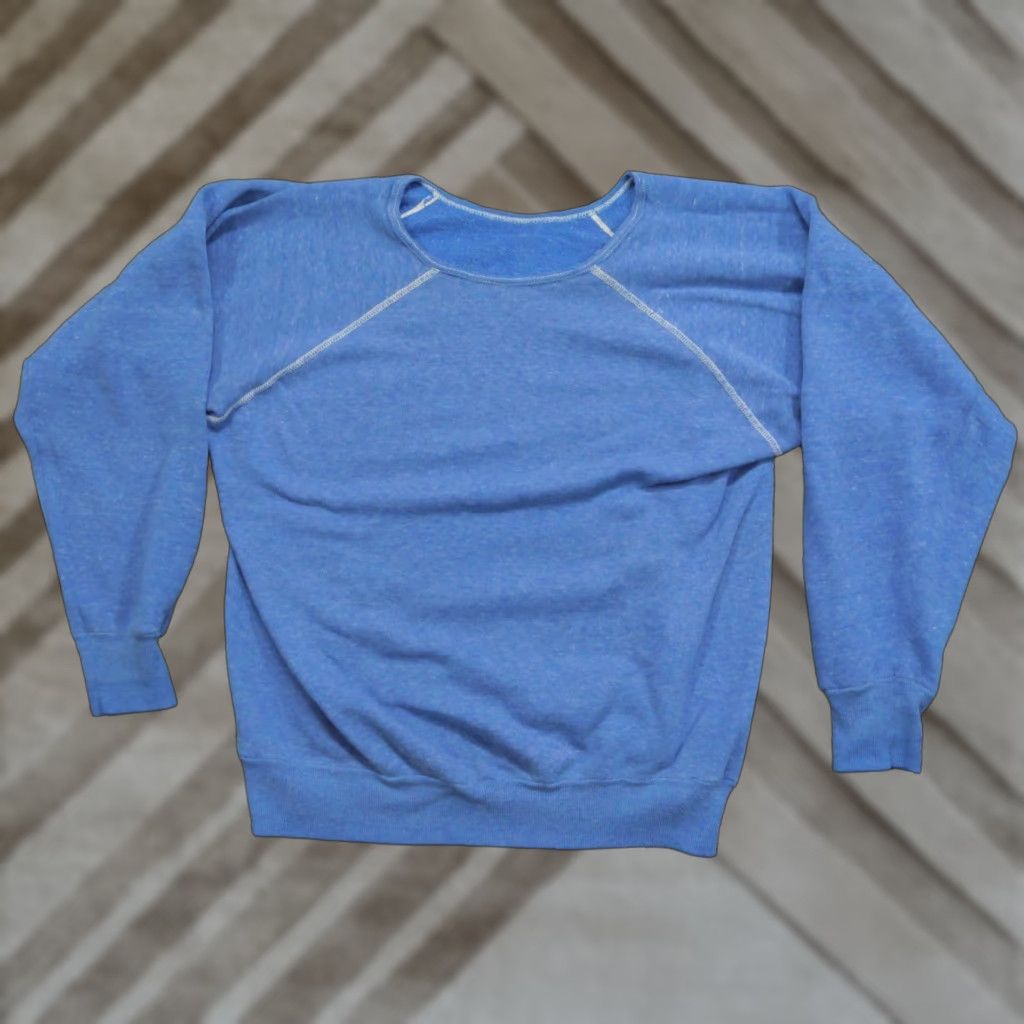 Vintage VINTAGE Sweatshirt Womens M Blue Raglan 60s 90s Pullover Crew Neck Cotton Blend Fleece Size M / US 6-8 / IT 42-44 - 1 Thumbnail