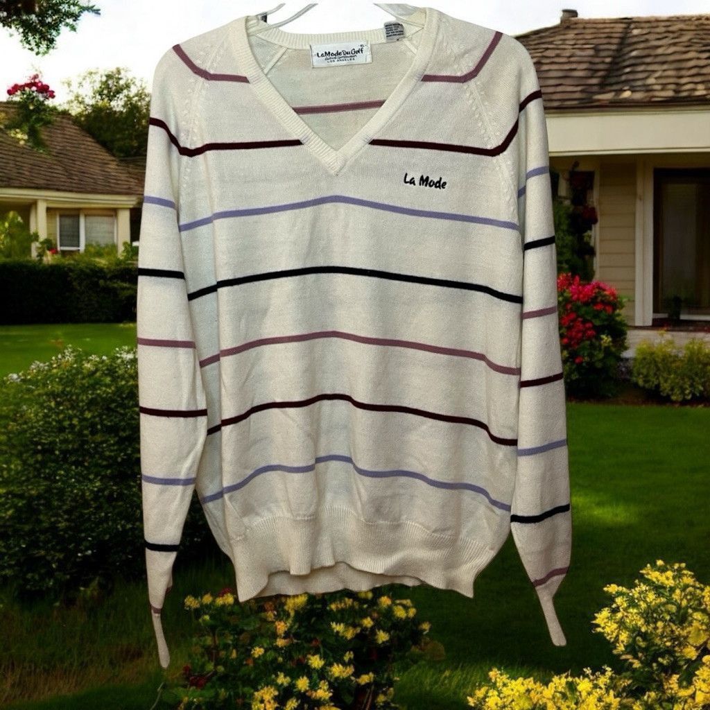 Vintage 80s LeMode DuGolf UNISEX Striped Sweater Soft Sweater L/XL Size US L / EU 52-54 / 3 - 1 Thumbnail