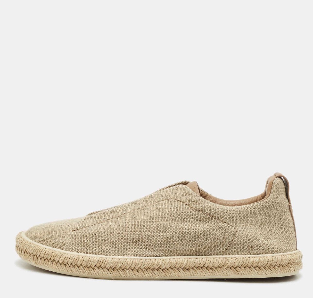 Z Zegna Ermenegildo Zegna Beige Canvas Leather Triple Stitch Slip Shoes, Men's (Size 12.5)