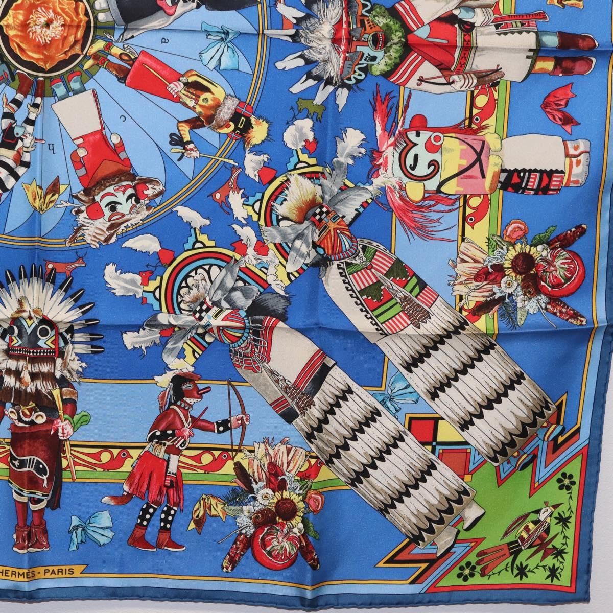 Hermes HERMES Carre 90 Scarf Silk Blue Red "KACHINAS" Auth ki6872M Size ONE SIZE - 10 Thumbnail