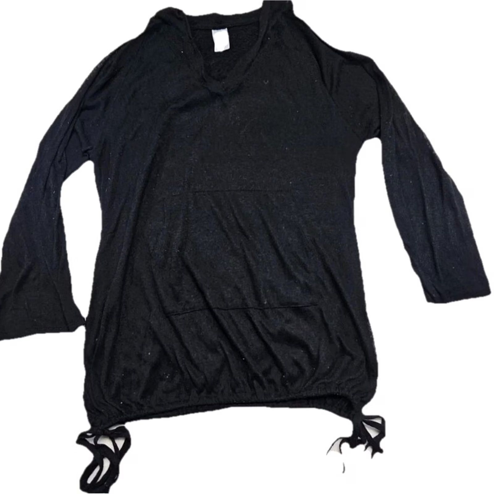 Vintage Kona Sol Cover Up Hoodie Womens XL Black Sheer Beach Tunic Long Sleeve V-Neck Pullover Lightweight Size XL / US 12-14 / IT 48-50 - 3 Thumbnail