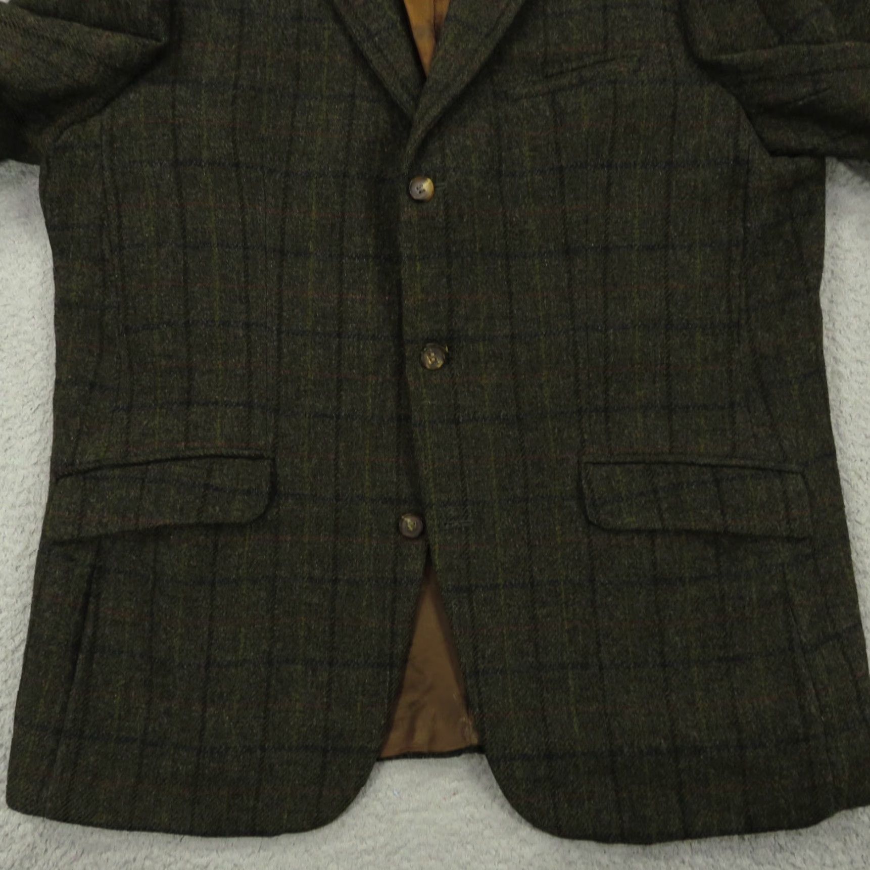 Olive VINTAGE Roberts of Selkirk Sport Coat 44R Olive Green Wool Plaid Scottish Tweed Blazer Mens Jacket Cardigan? Size 44R - 3 Thumbnail