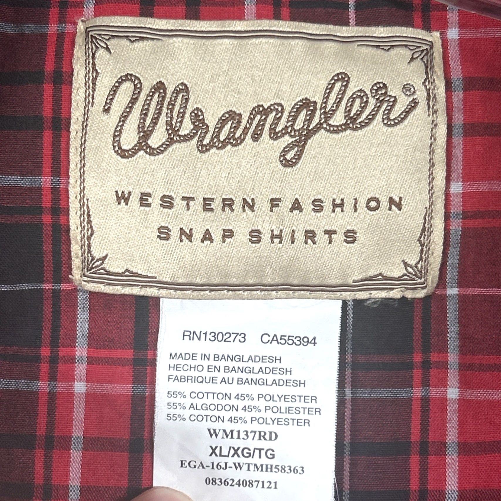 Wrangler Wrangler Western Mens XL Pearl Snap Shirt Red Plaid Sawtooth Pocket Cowboy Size US XL / EU 56 / 4 - 3 Thumbnail