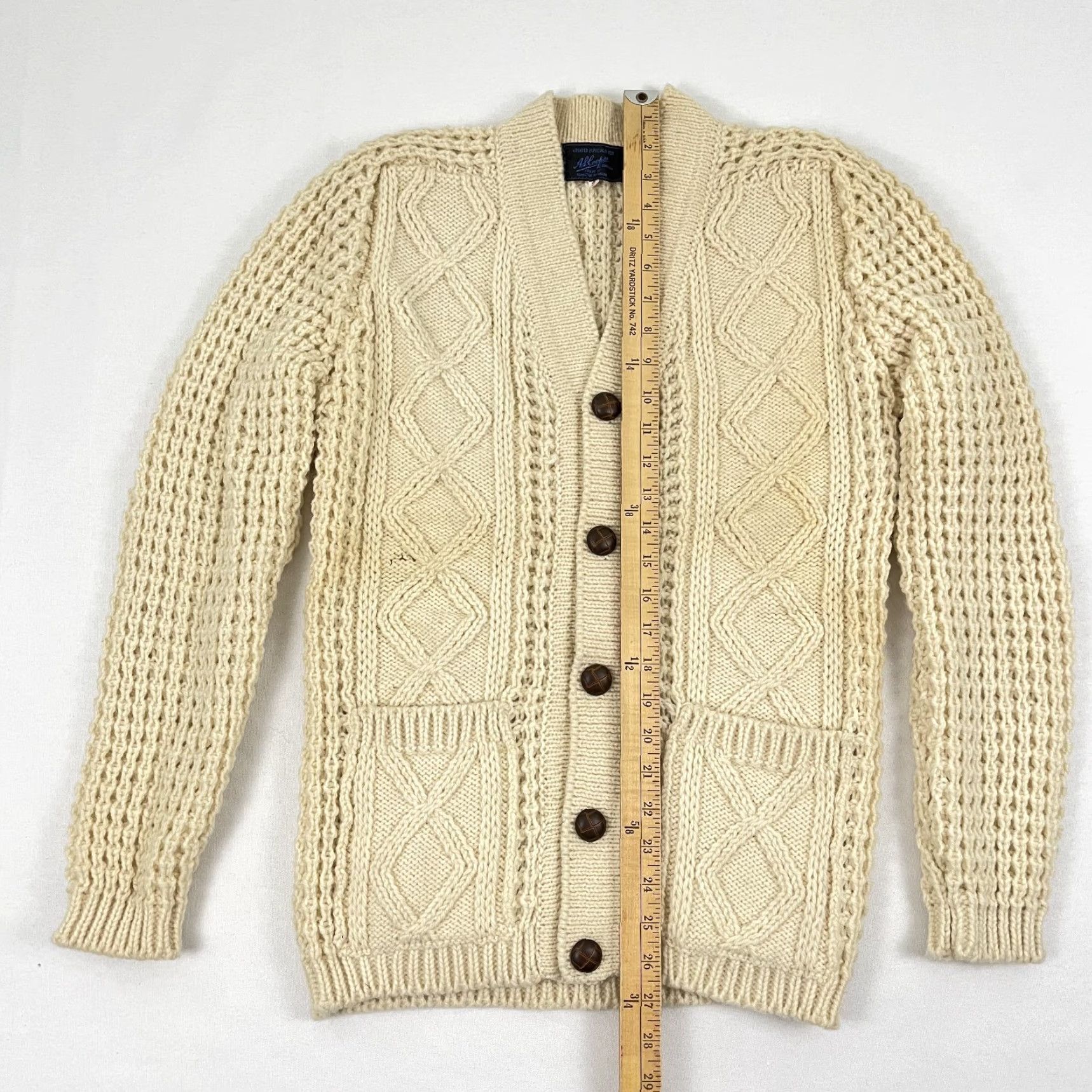 Vintage VTG Fisherman Knit Cardigan Adult Mens Small Brown Wool Pockets Grandpa Jumper Size US S / EU 44-46 / 1 - 3 Thumbnail
