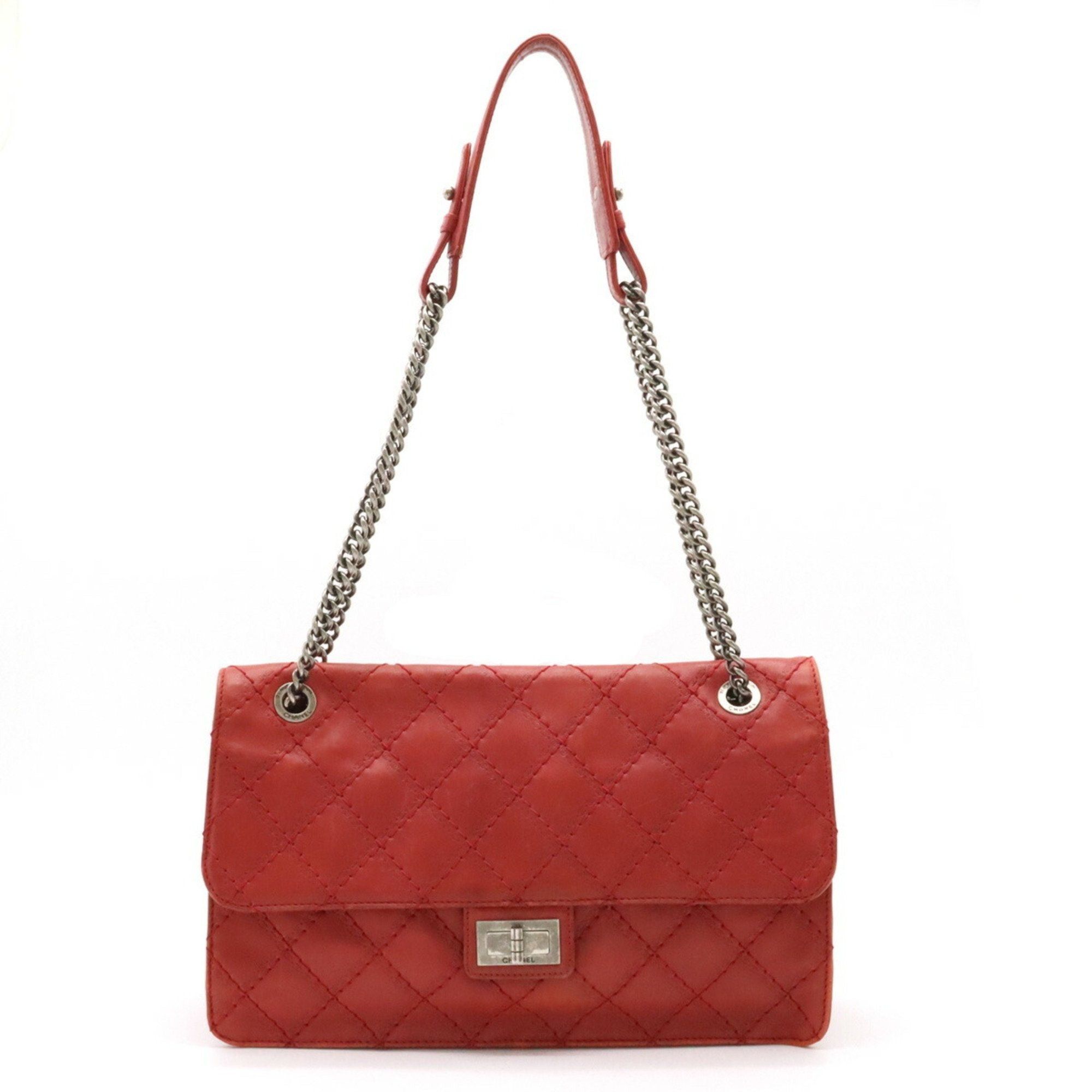 image of Chanel 2.55 Matelasse W Chain Bag Shoulder Leather Red, Women's