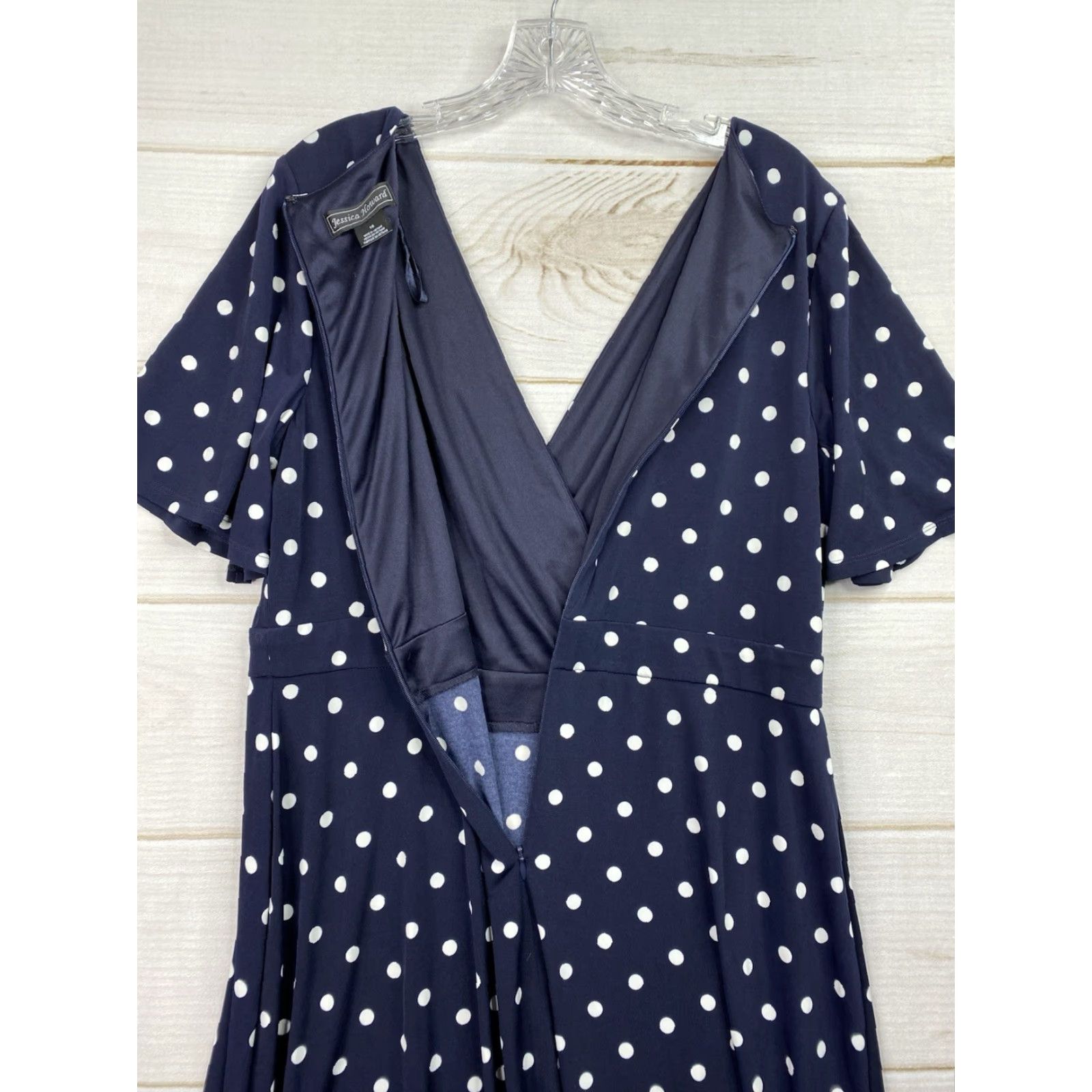 Vintage VINTAGE Jessica Howard Dress Sz 16 Blue Polka Dot Stretch Short Sleeve V Neck Midi Zip Dress Women Regular 16 Blue Polka Dot Classic A-Line Hair? Size 38" / US 16 / IT 52 - 8 Thumbnail
