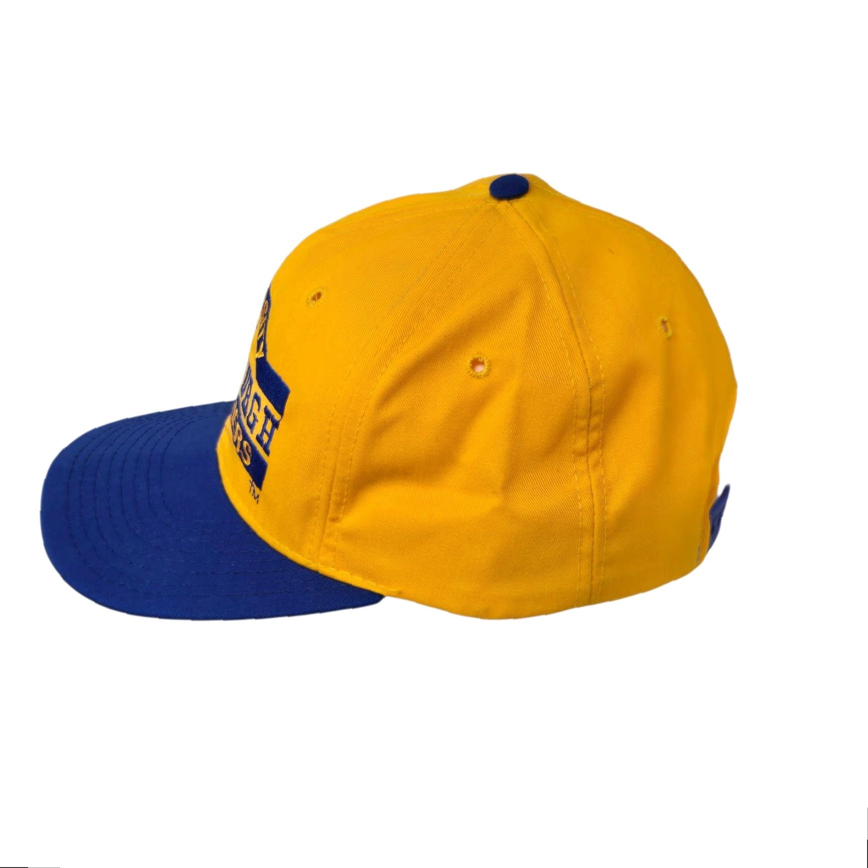 NCAA VINTAGE NCAA Pitt Panthers Snapback Hat Yellow Pitt Spellout NCAA 90s Hat Mens Adjustable Twill Cotton USA Size US 35 - 5 Thumbnail