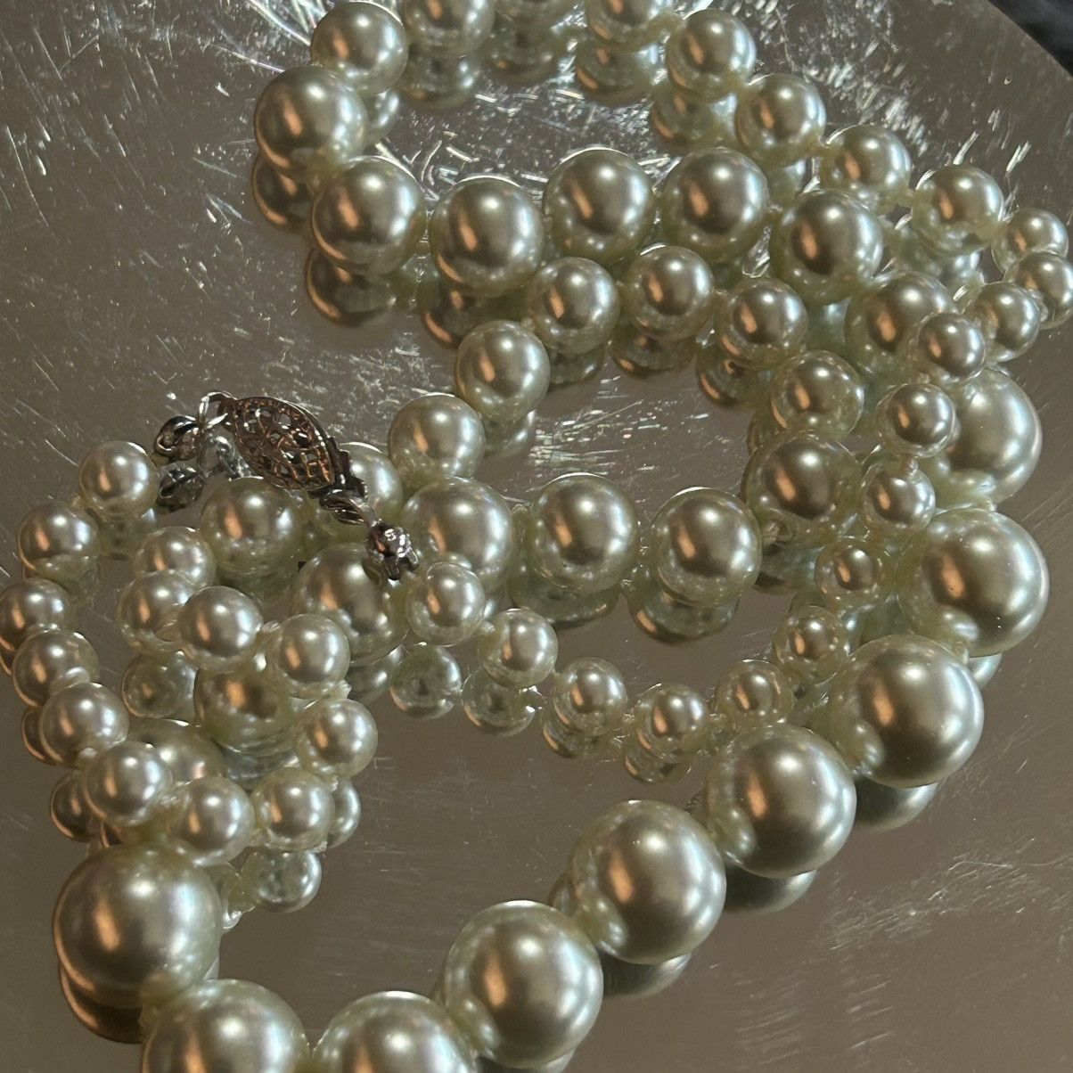 Vintage Vintage classic white glass hand knotted pearl 925 necklace Size ONE SIZE - 7 Thumbnail
