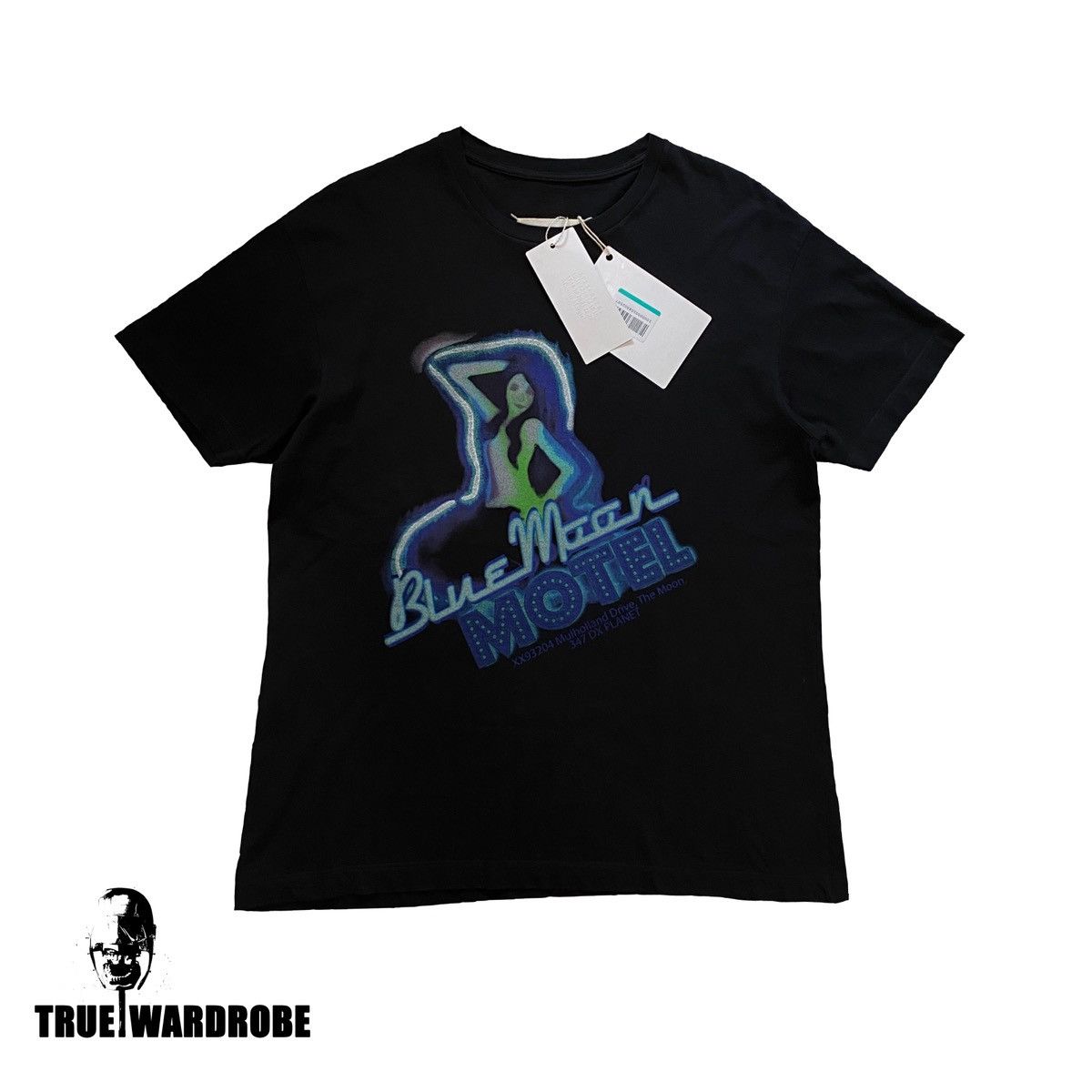 image of Aw18 Maison Margiela Blue Moon Motel Black T Shirt, Men's (Size Medium)