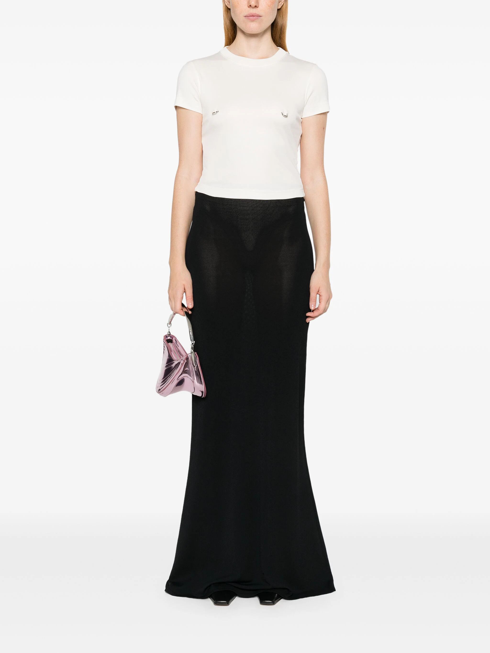 Mugler o1s22i1n1024 Cropped T-Shirt in White Size M / US 6-8 / IT 42-44 - 2 Thumbnail
