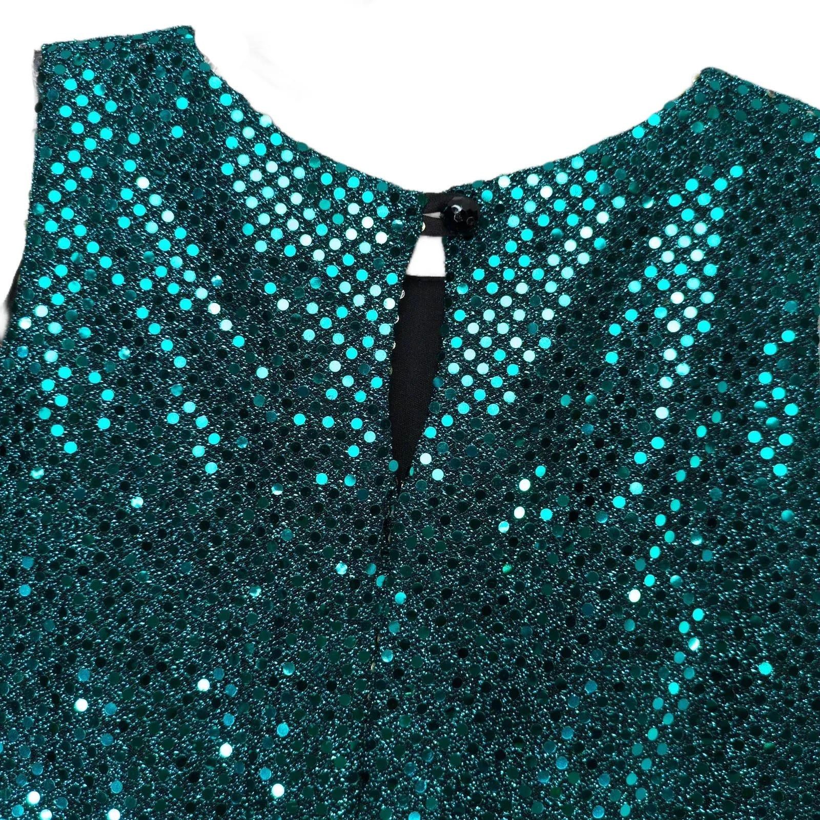 Vintage All That Jazz Sz S Teal Sequin A-Line Cocktail Swing Dress Size S / US 4 / IT 40 - 4 Thumbnail