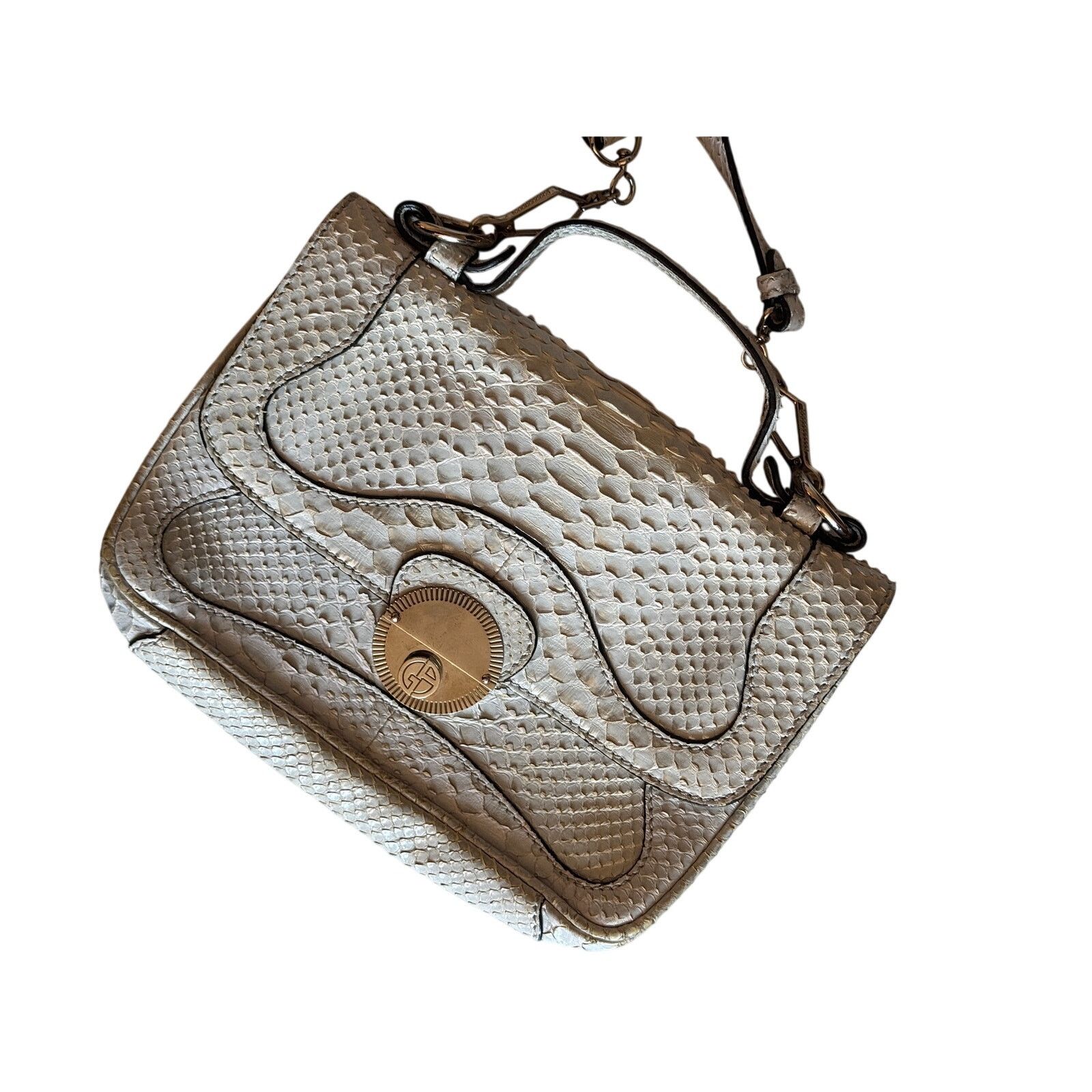 Giorgio Armani Giorgio Armani Snakeskin White Handbag W/ Straps Size ONE SIZE - 1 Thumbnail