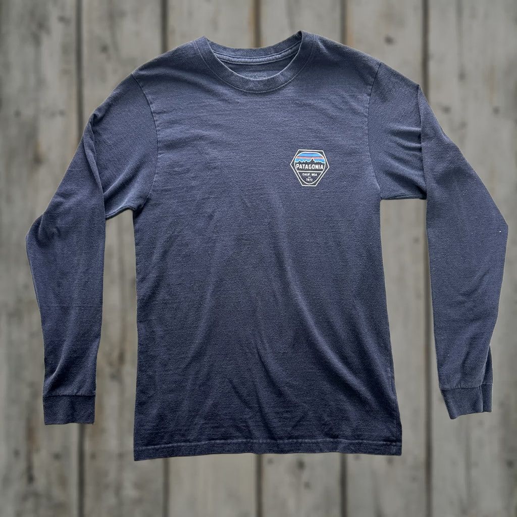 Patagonia Patagonia Shirt Mens XS Long Sleeve Cali USA 1973 Outdoor Hiking Logo Graphic Print Navy Blue T-Shirt Regular Womens? Size US XS / EU 42 / 0 - 1 Thumbnail