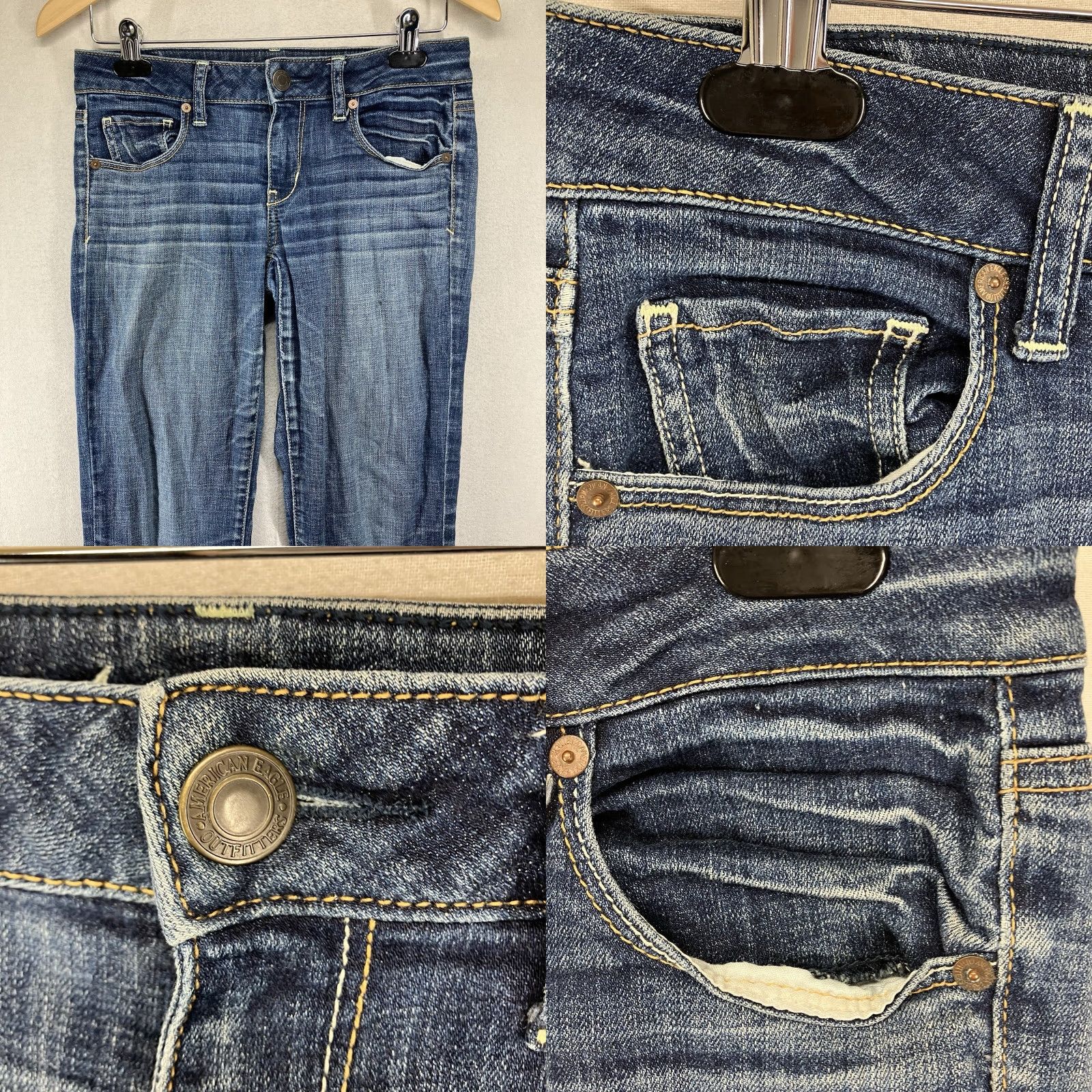 American Eagle Outfitters VINTAGE American Eagle Women's Skinny Jeans Size 4 Short 30x30 Dark Blue 90s Festival Grunge Size 27" / US 4 / IT 40 - 8 Thumbnail