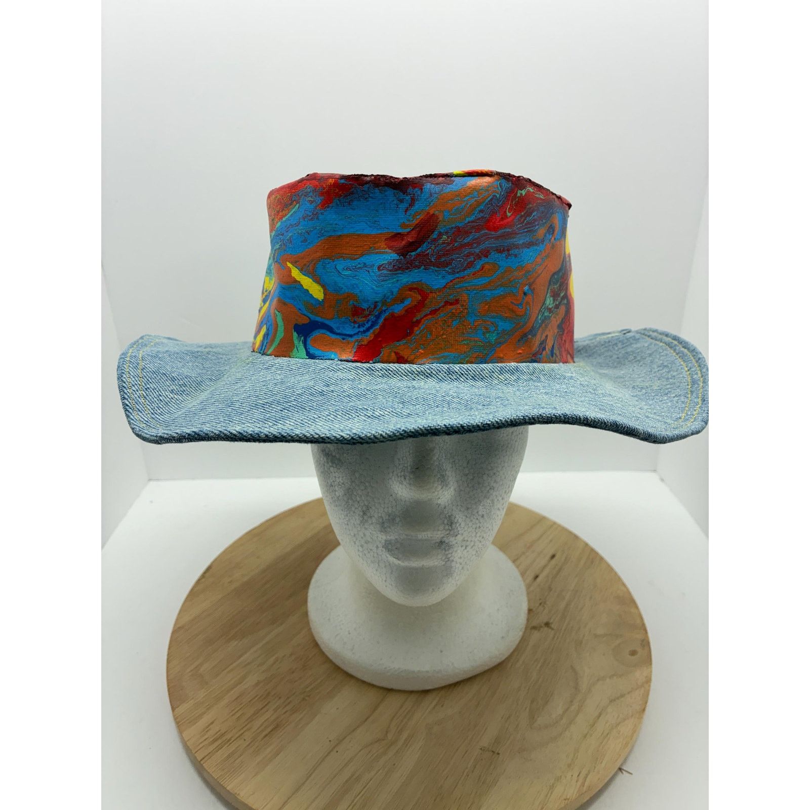 Other Hand Painted Abstract Hat – Size Small – Upcycled Denim Brim Size ONE SIZE - 1 Thumbnail