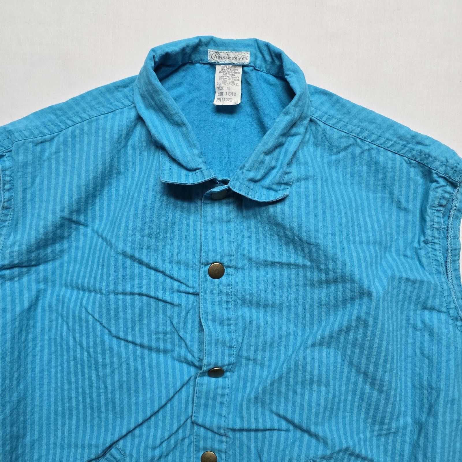 Vintage Vintage Chemin de Fer Vest M Blue Striped Snap Shirt 80s Size M / US 6-8 / IT 42-44 - 3 Thumbnail