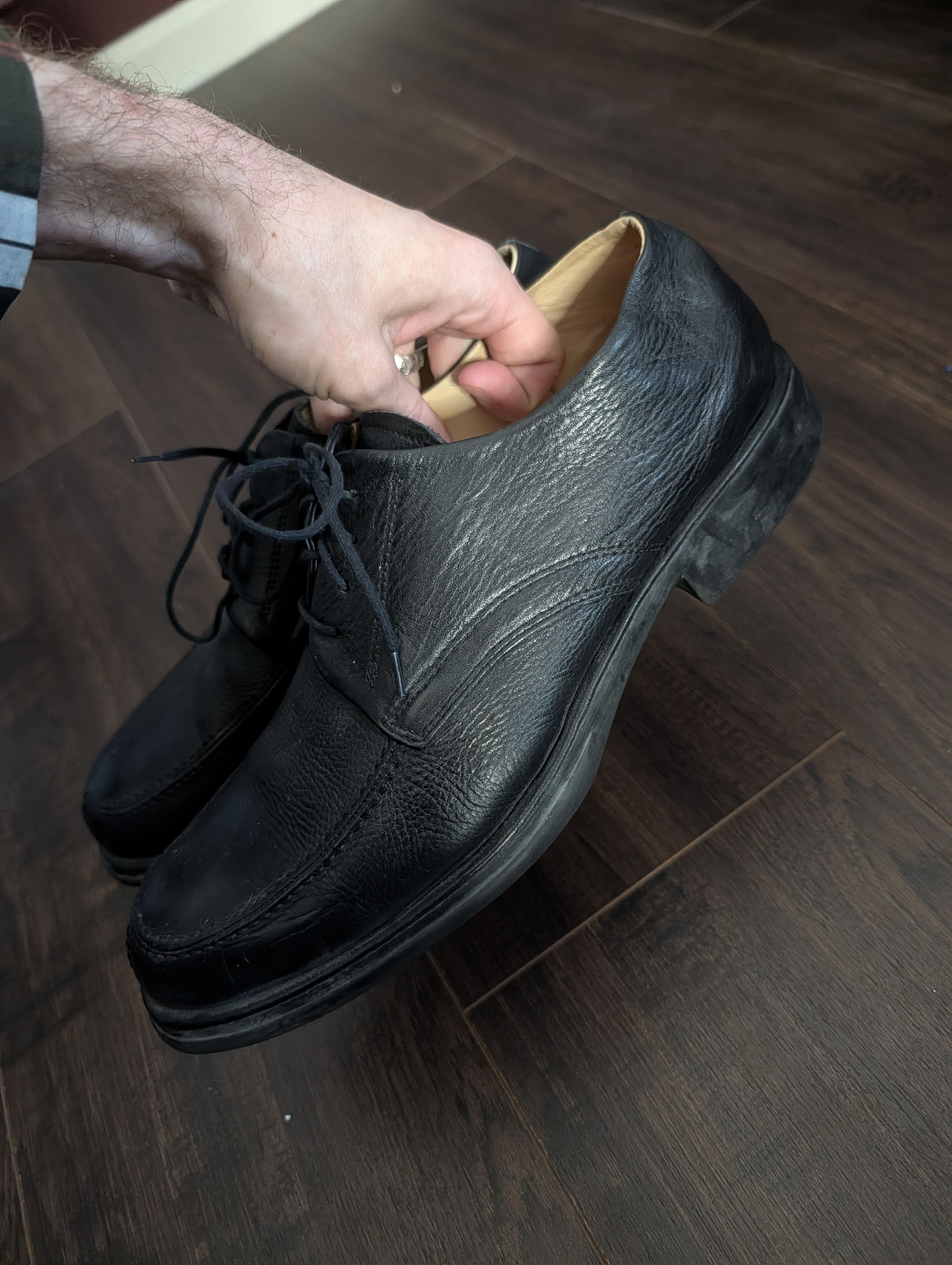 Sandro Moscoloni VTG black pebbles leather chunky Norwegian toe derby shoes Size US 11.5 / EU 44-45 - 3 Thumbnail