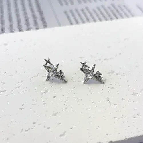 Sterling Silver 925 Silver Plated CZ Star Stud Earrings for Men Women Size ONE SIZE - 2 Thumbnail